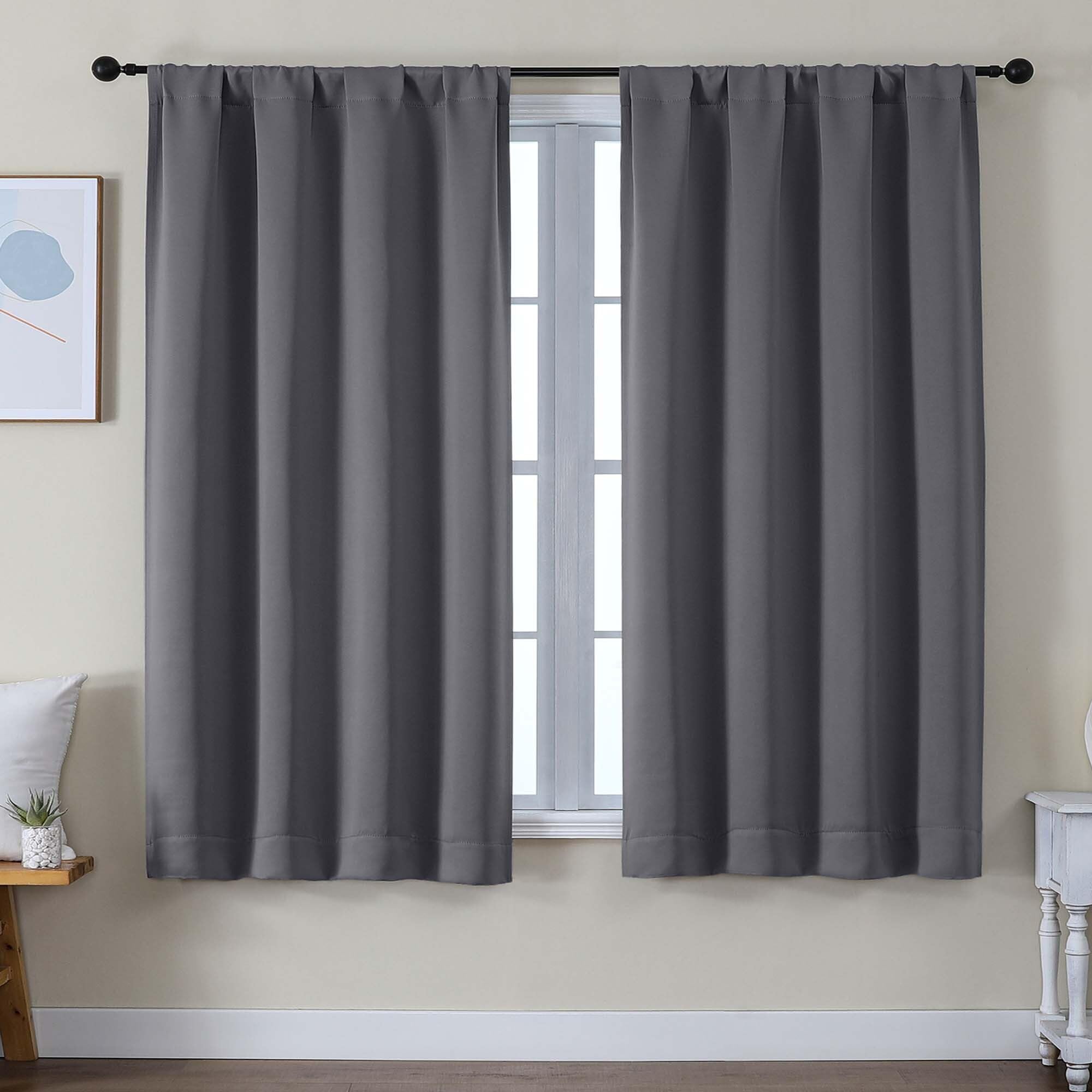 Simplebrand Ava Stone Blue Blackout Curtains for Bedroom 63 Inch Length 2 Panels, Solid Thermal Insulated Energy Saving Rod Pocket Window Treatment Curtains Blackout Drapes, W40 x L63 Inch, Stone Blue