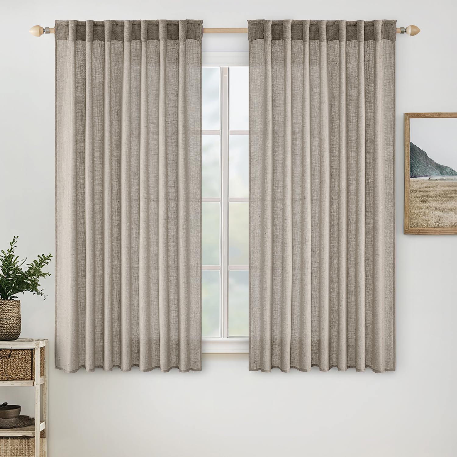MIULEE Natural White Linen Curtains 84 Inch Long for Bedroom Living Room, Soft Thick Linen Textured Window Drapes Semi Sheer Light Filtering Rod Pocket Back Tab Neutral Farmhouse Cream Ivory 2 Panels