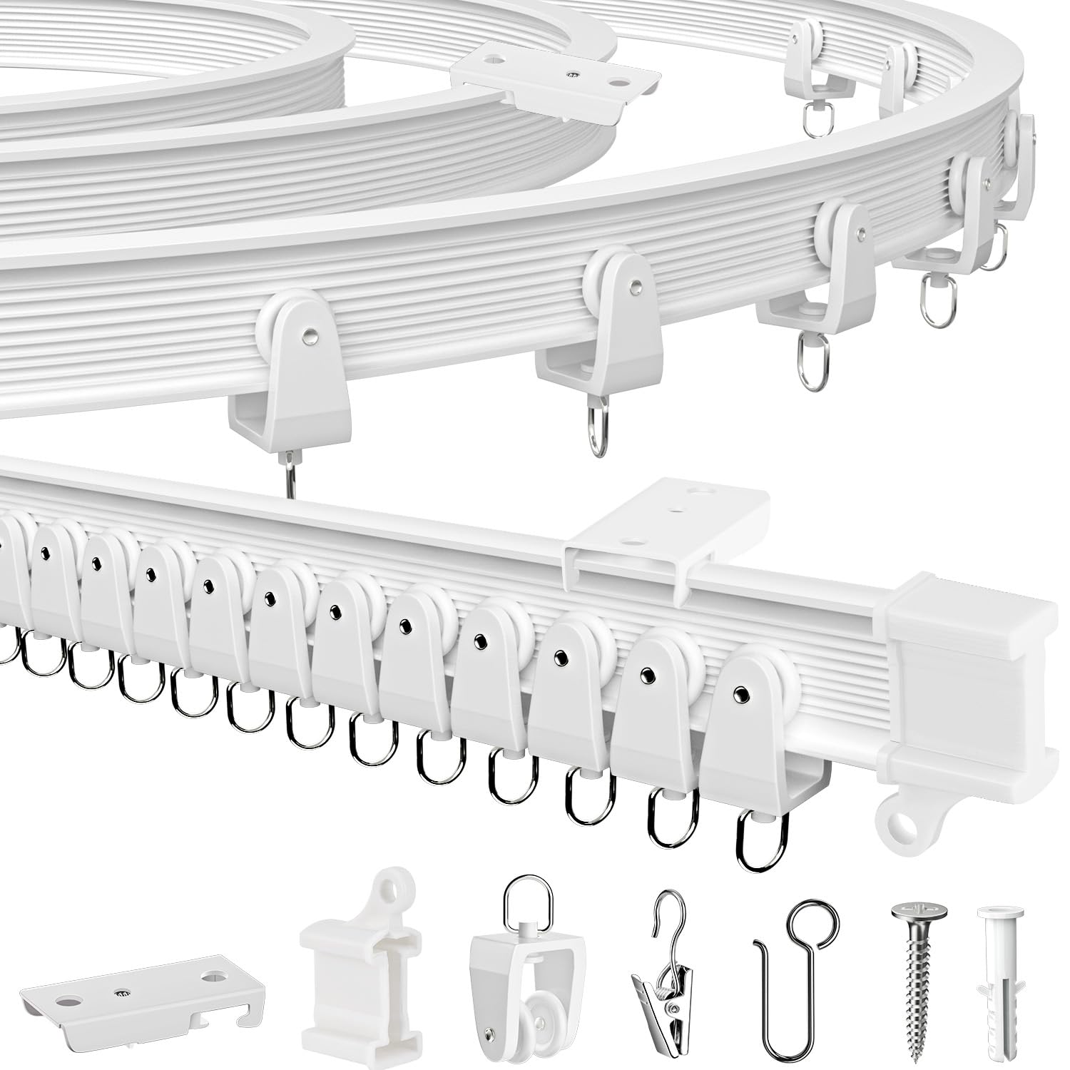 Flexible Bendable Ceiling Curtain Track, 16.4FT (5m), Curtain Track Ceiling Mount for Window, Sliding Curtain Track System, Room Divider for RV, Bathroom, Ceiling Curtain Rod, White