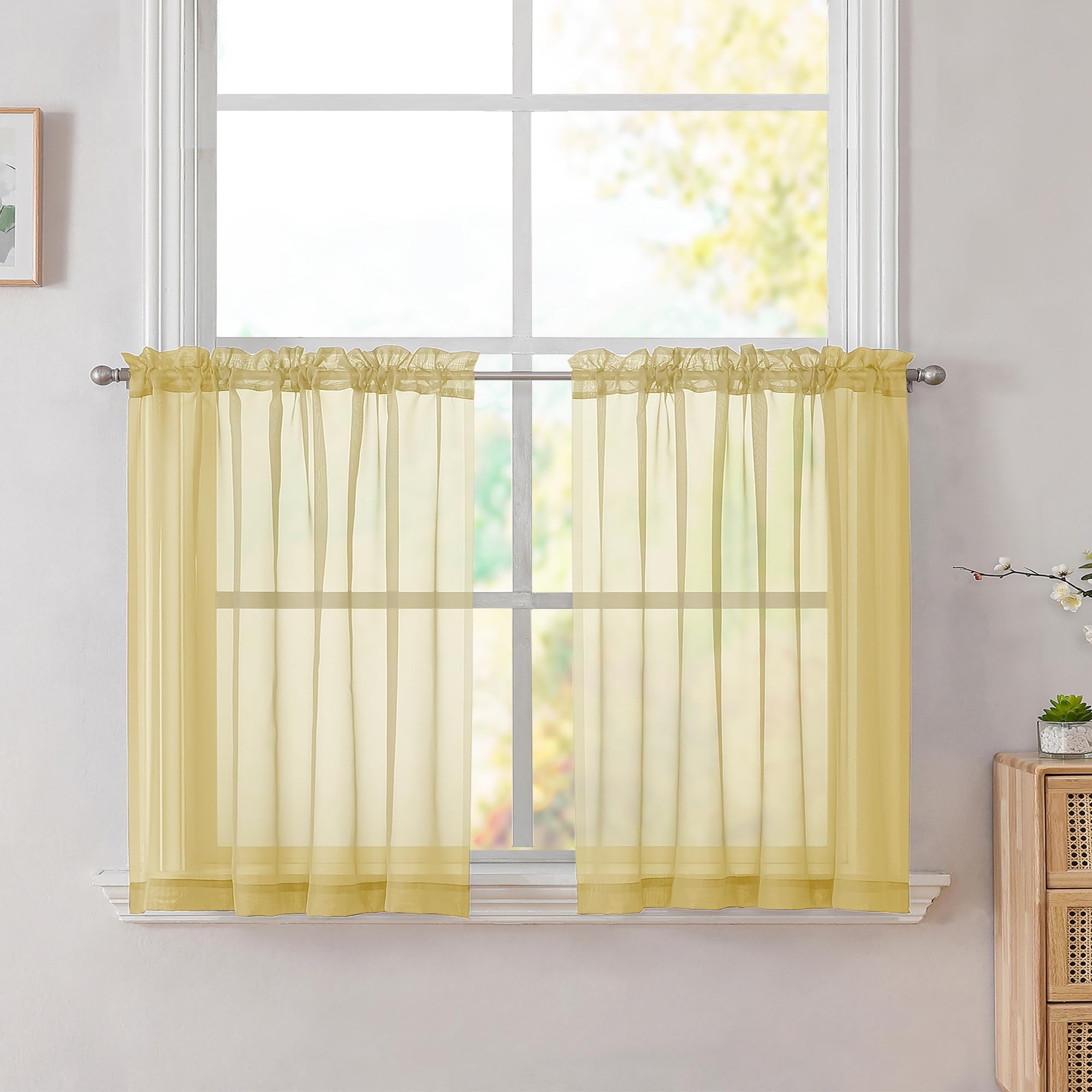 Simplebrand Black Sheer Curtains 84 Inches Long, Light Filtering Rod Pocket Solid Color Window Sheer Curtain Panels, Elegant Curtains & Drapes for Living Room, Bedroom 2 Panels (Black, 42" W x 84" L)