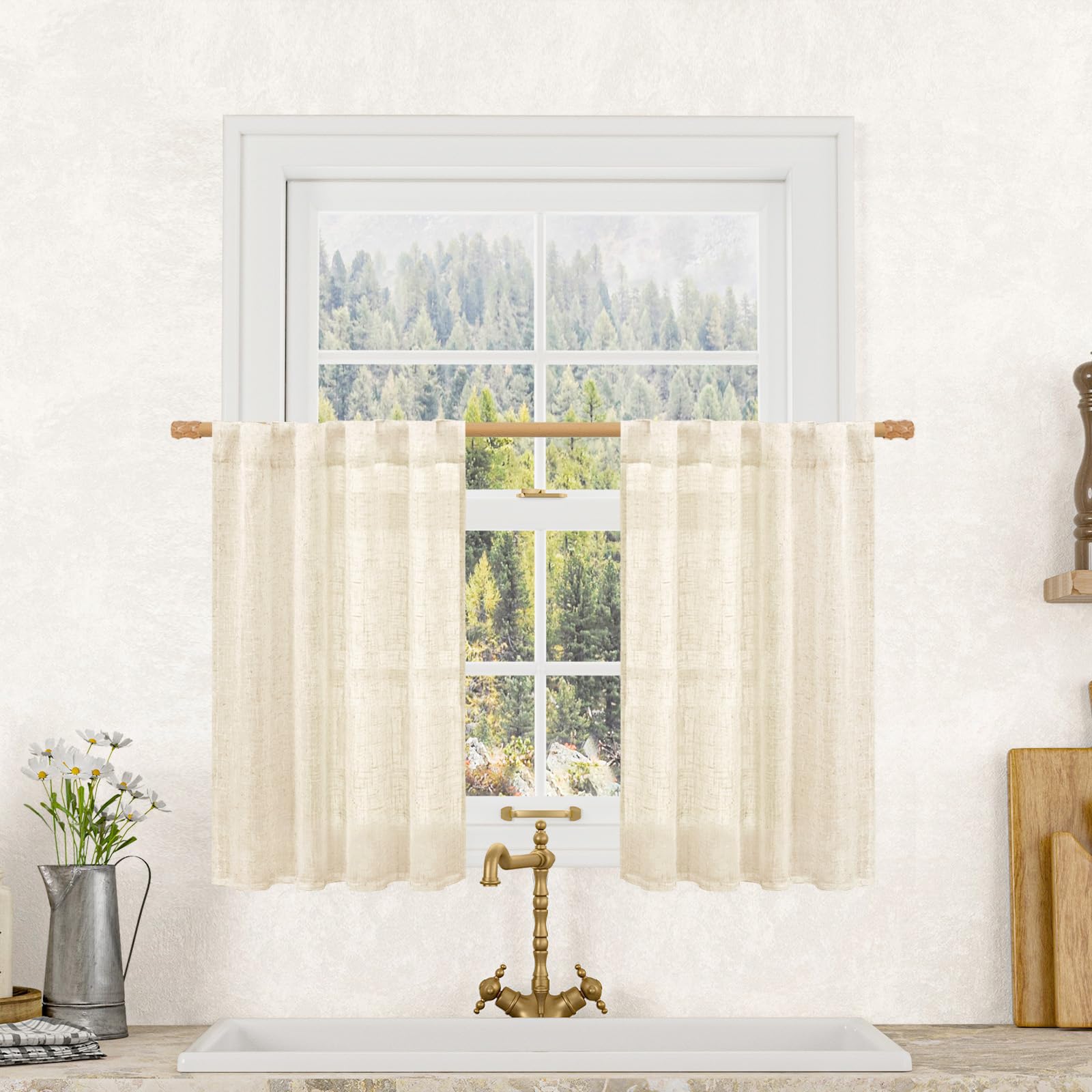 LAMIT Natural Ivory Semi Sheer Linen Curtains 84 inch Long, Cream White Light Filtering Living Room Panels Back Tab and Rod Pocket Neutral Drapes for Bedroom/Farmhouse, 2 Panels, 52 x 84 Inch