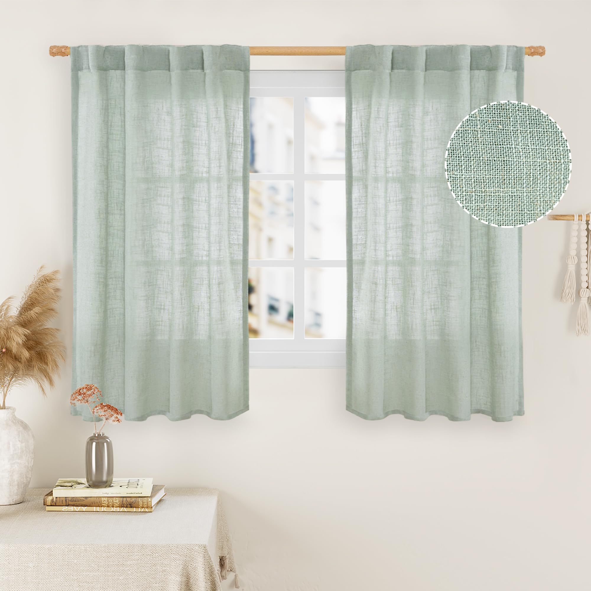LAMIT Natural Ivory Semi Sheer Linen Curtains 84 inch Long, Cream White Light Filtering Living Room Panels Back Tab and Rod Pocket Neutral Drapes for Bedroom/Farmhouse, 2 Panels, 52 x 84 Inch