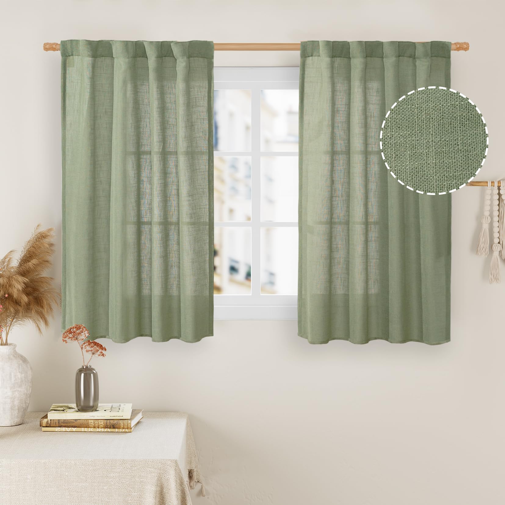 LAMIT Natural Ivory Semi Sheer Linen Curtains 84 inch Long, Cream White Light Filtering Living Room Panels Back Tab and Rod Pocket Neutral Drapes for Bedroom/Farmhouse, 2 Panels, 52 x 84 Inch