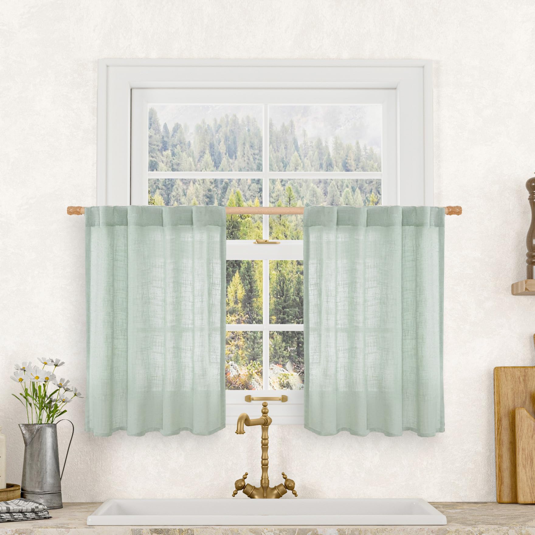 LAMIT Natural Ivory Semi Sheer Linen Curtains 84 inch Long, Cream White Light Filtering Living Room Panels Back Tab and Rod Pocket Neutral Drapes for Bedroom/Farmhouse, 2 Panels, 52 x 84 Inch