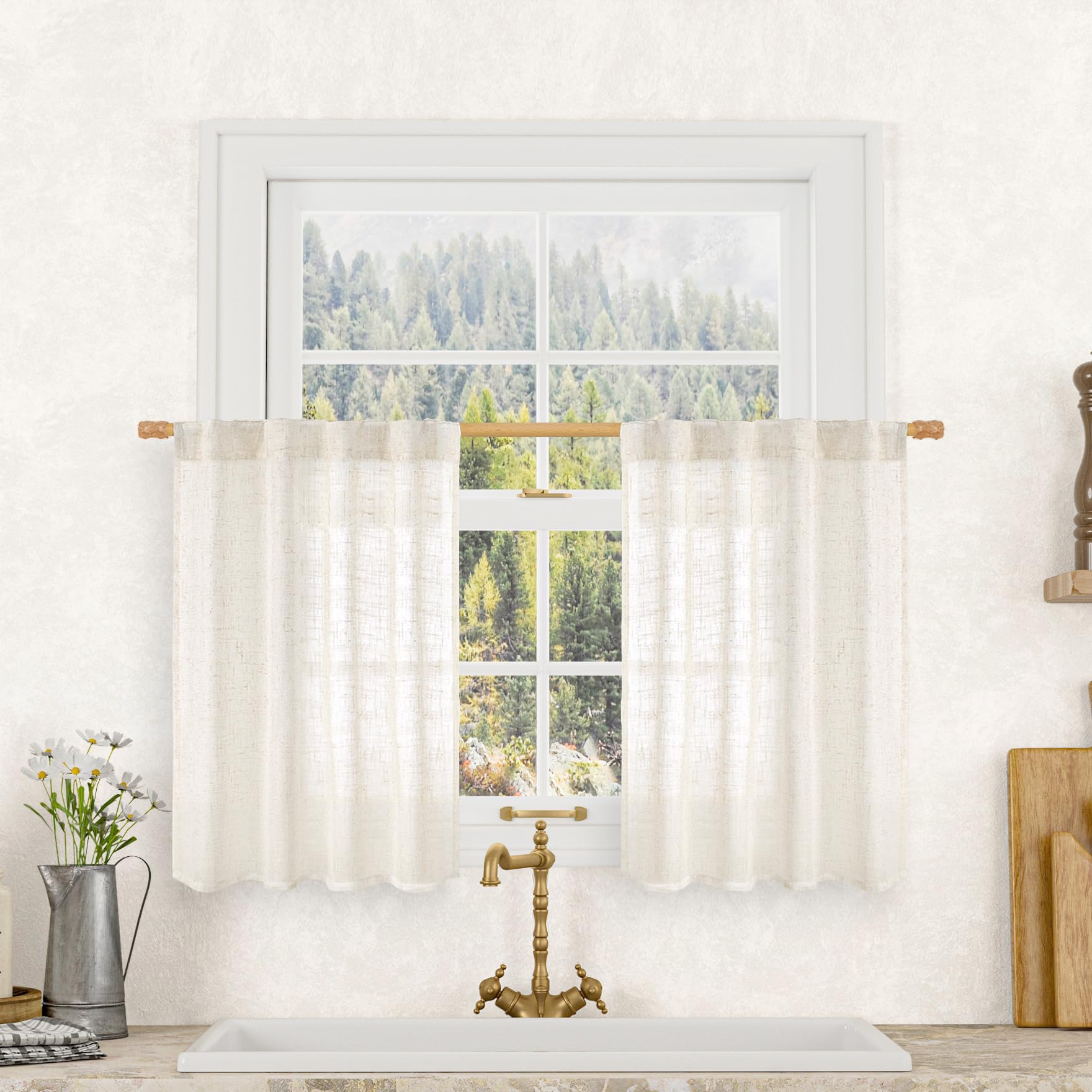 LAMIT Natural Ivory Semi Sheer Linen Curtains 84 inch Long, Cream White Light Filtering Living Room Panels Back Tab and Rod Pocket Neutral Drapes for Bedroom/Farmhouse, 2 Panels, 52 x 84 Inch