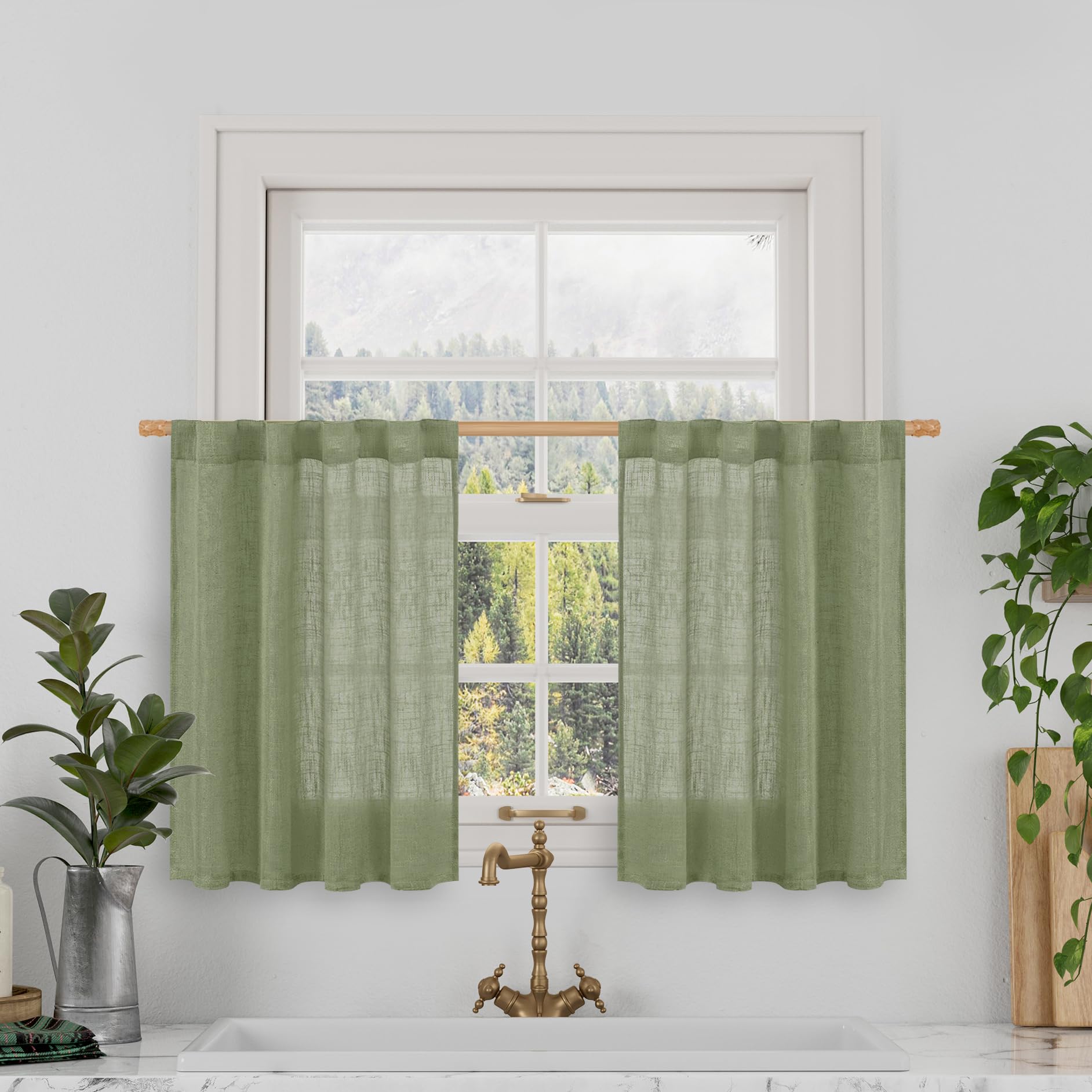 LAMIT Natural Ivory Semi Sheer Linen Curtains 84 inch Long, Cream White Light Filtering Living Room Panels Back Tab and Rod Pocket Neutral Drapes for Bedroom/Farmhouse, 2 Panels, 52 x 84 Inch