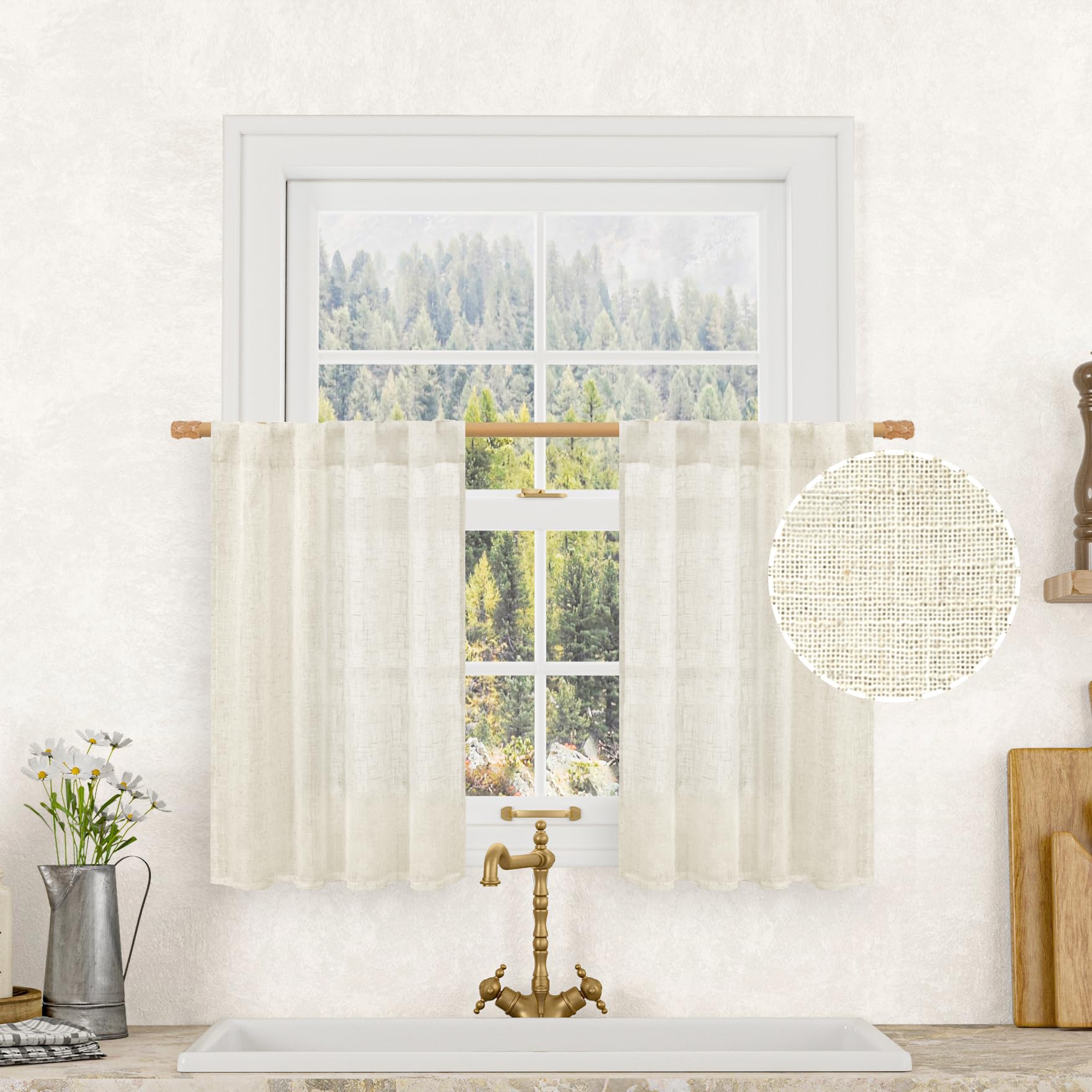 LAMIT Natural Ivory Semi Sheer Linen Curtains 84 inch Long, Cream White Light Filtering Living Room Panels Back Tab and Rod Pocket Neutral Drapes for Bedroom/Farmhouse, 2 Panels, 52 x 84 Inch