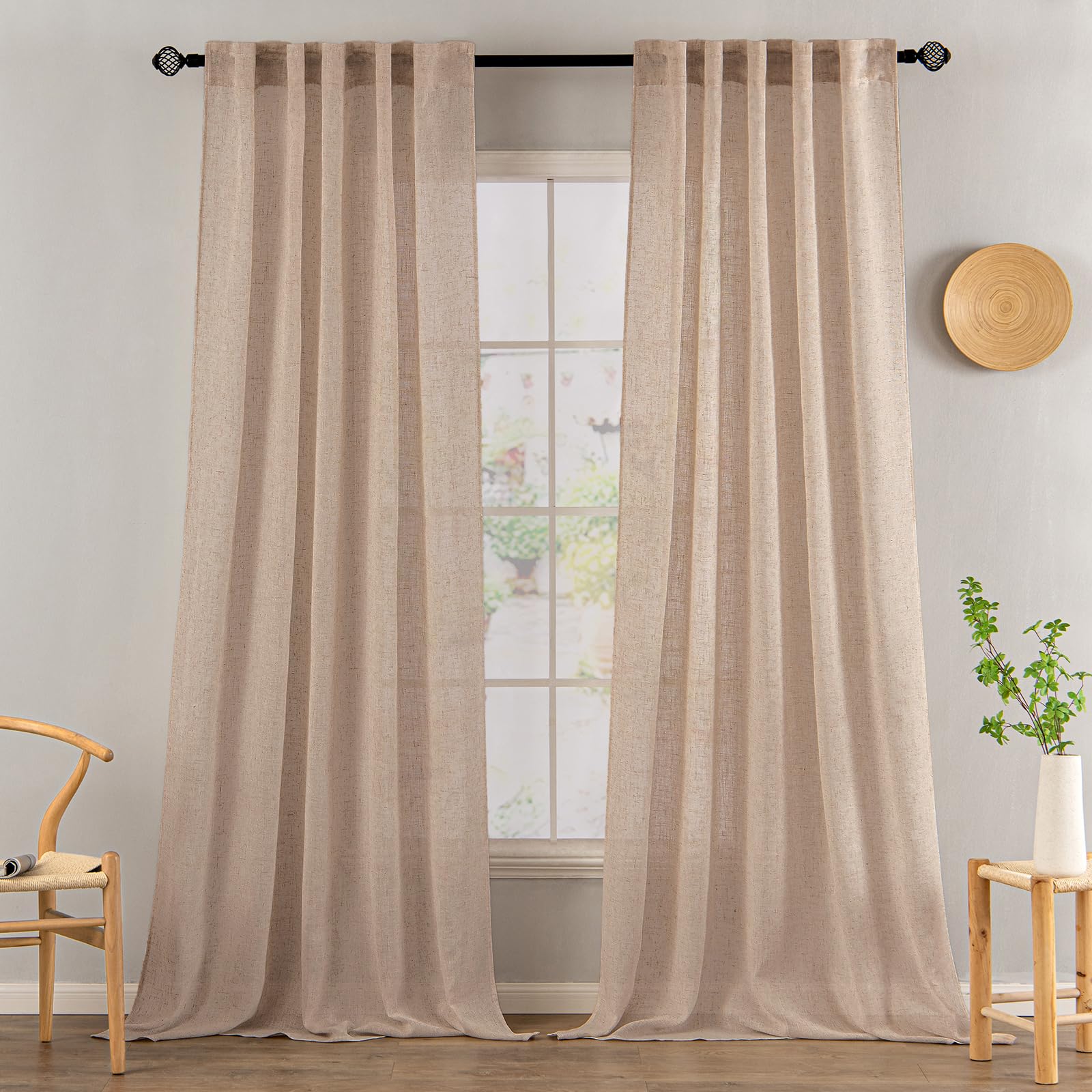 MIULEE Natural White Linen Curtains 84 Inch Long for Bedroom Living Room, Soft Thick Linen Textured Window Drapes Semi Sheer Light Filtering Rod Pocket Back Tab Neutral Farmhouse Cream Ivory 2 Panels