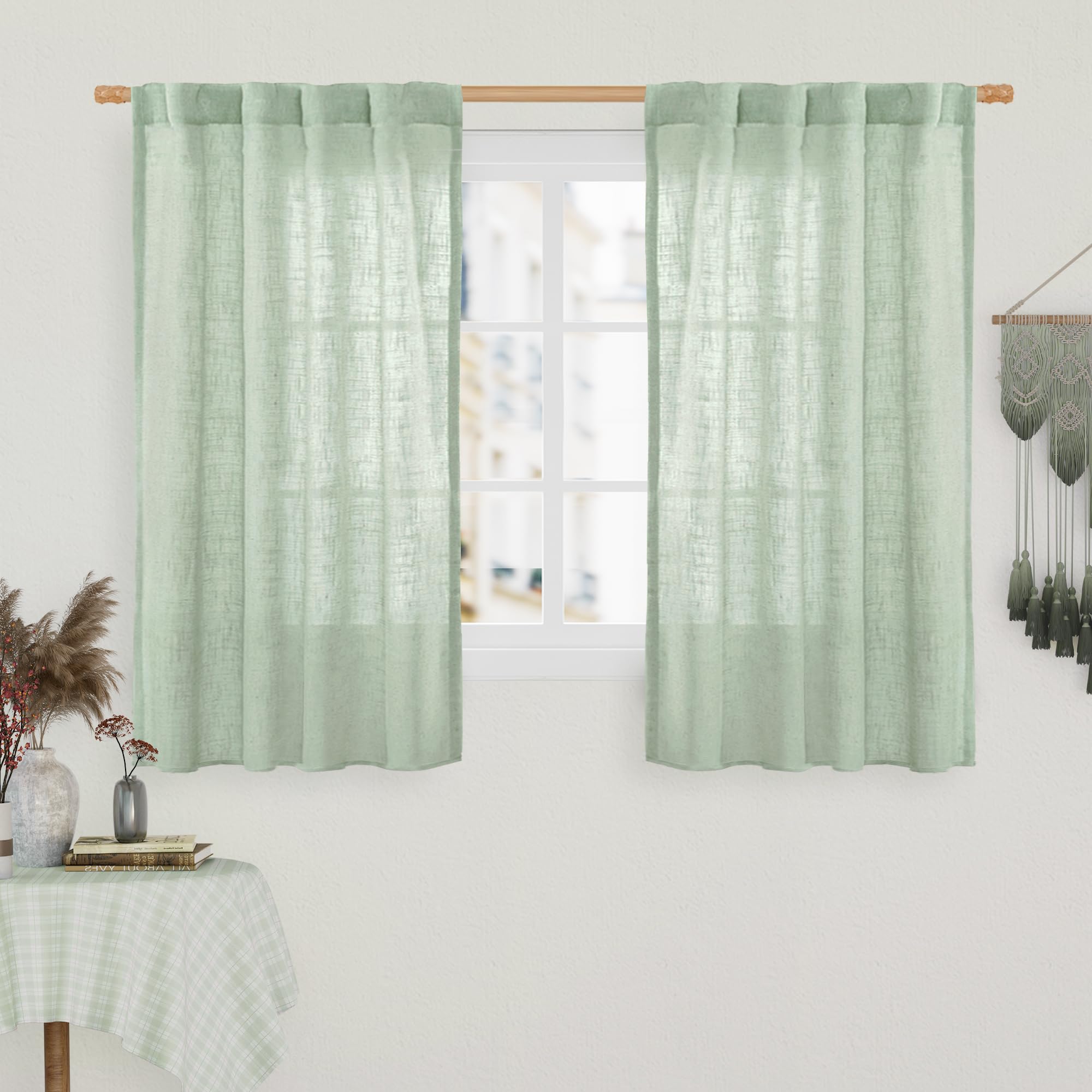 LAMIT Natural Ivory Semi Sheer Linen Curtains 84 inch Long, Cream White Light Filtering Living Room Panels Back Tab and Rod Pocket Neutral Drapes for Bedroom/Farmhouse, 2 Panels, 52 x 84 Inch
