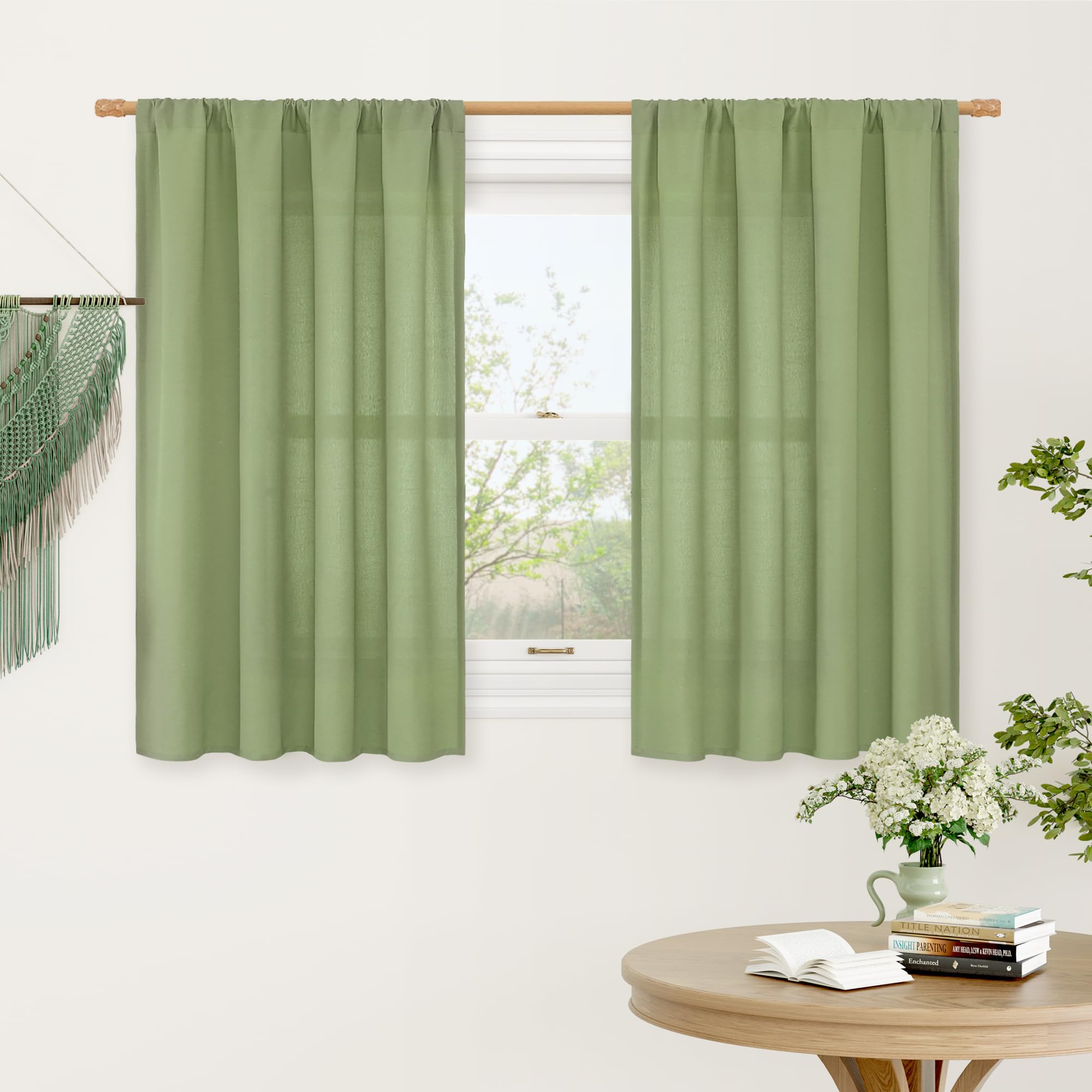 LAMIT Natural Ivory Semi Sheer Linen Curtains 84 inch Long, Cream White Light Filtering Living Room Panels Back Tab and Rod Pocket Neutral Drapes for Bedroom/Farmhouse, 2 Panels, 52 x 84 Inch
