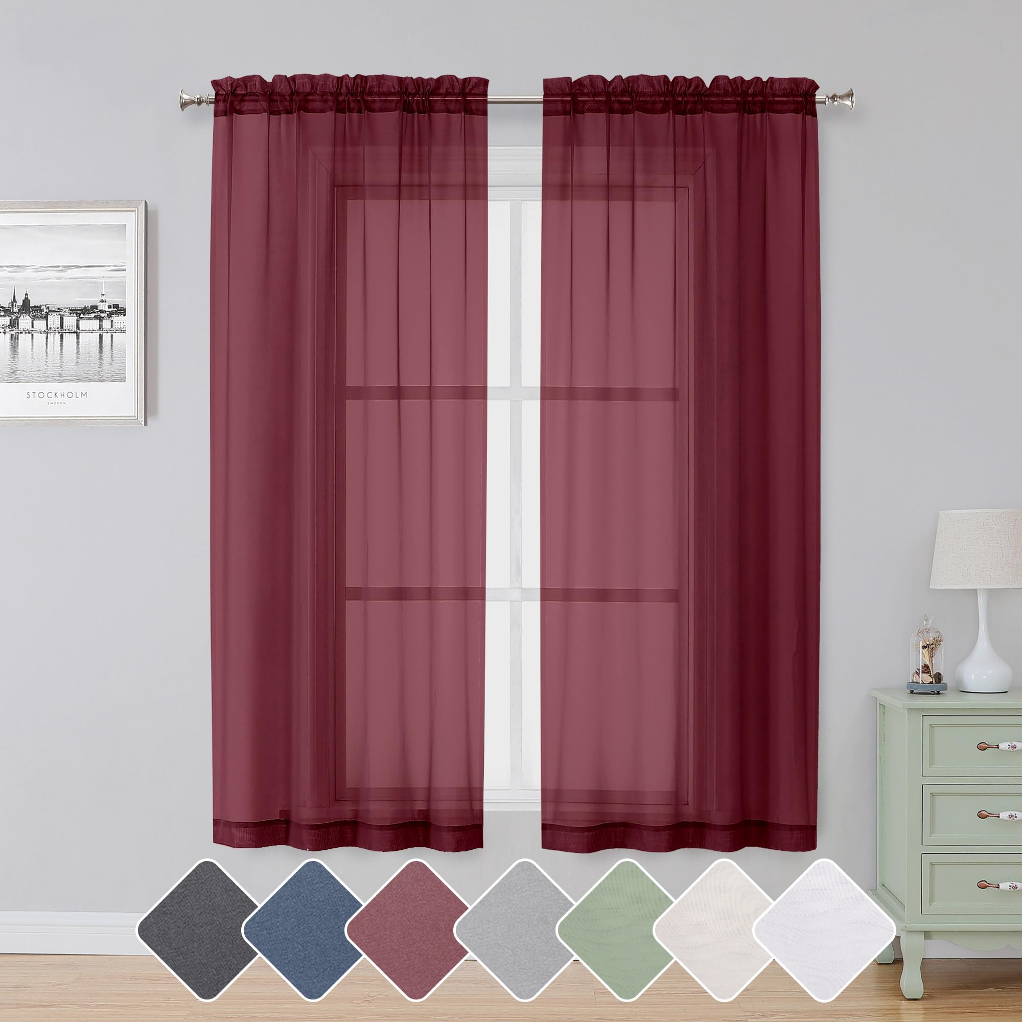 Simplebrand Black Sheer Curtains 84 Inches Long, Light Filtering Rod Pocket Solid Color Window Sheer Curtain Panels, Elegant Curtains & Drapes for Living Room, Bedroom 2 Panels (Black, 42" W x 84" L)