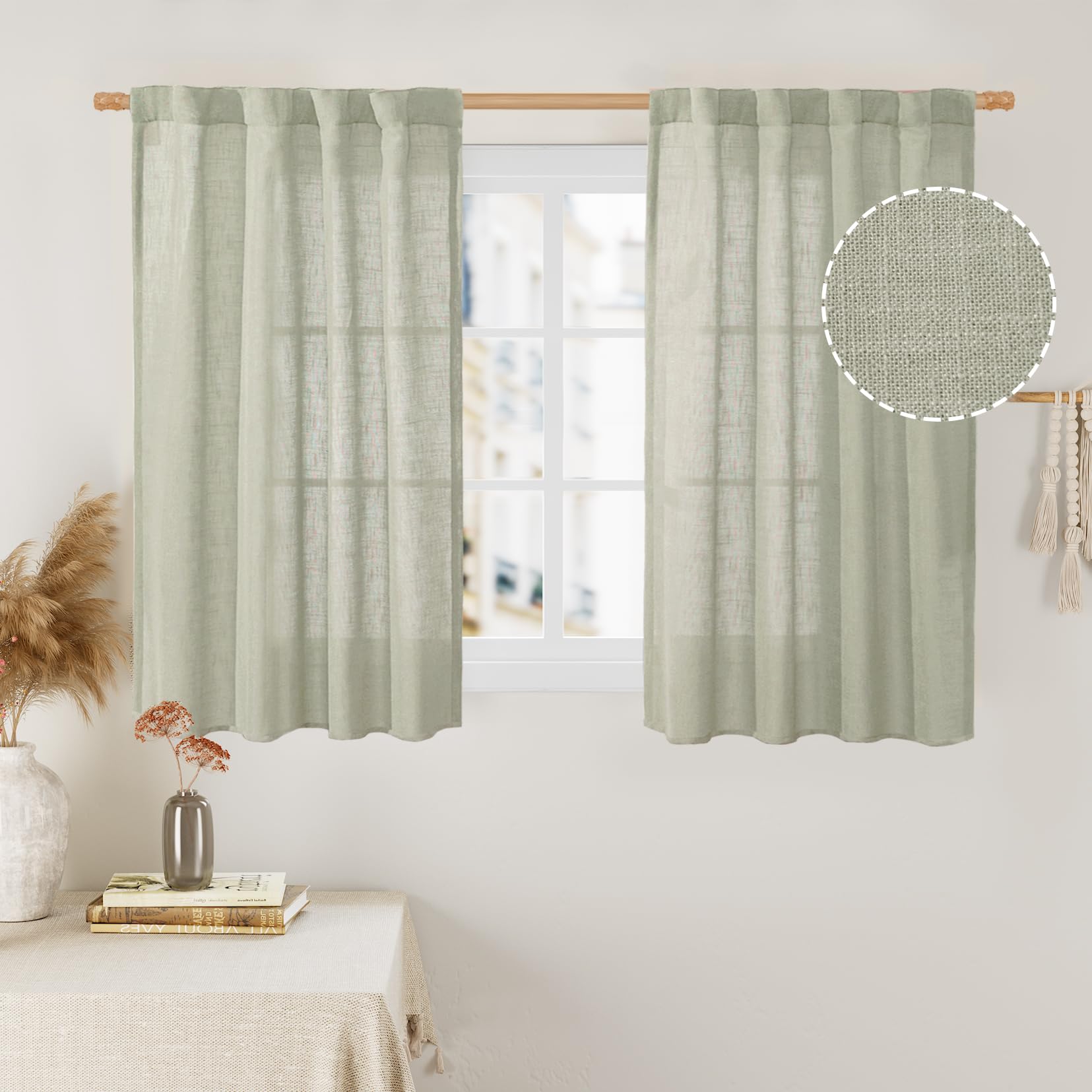 LAMIT Natural Ivory Semi Sheer Linen Curtains 84 inch Long, Cream White Light Filtering Living Room Panels Back Tab and Rod Pocket Neutral Drapes for Bedroom/Farmhouse, 2 Panels, 52 x 84 Inch