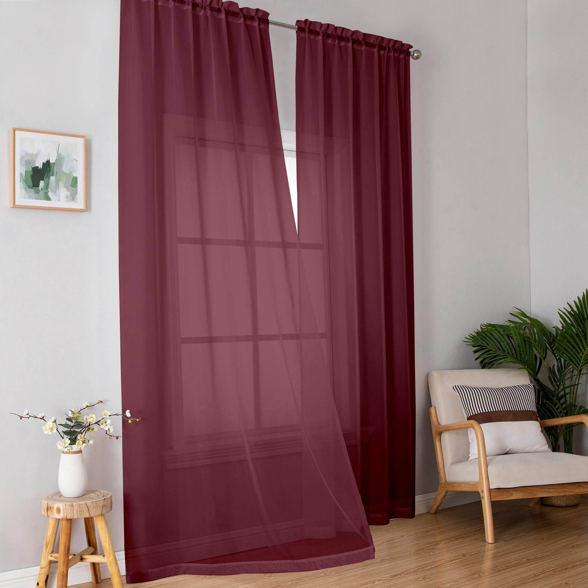 Simplebrand Black Sheer Curtains 84 Inches Long, Light Filtering Rod Pocket Solid Color Window Sheer Curtain Panels, Elegant Curtains & Drapes for Living Room, Bedroom 2 Panels (Black, 42" W x 84" L)