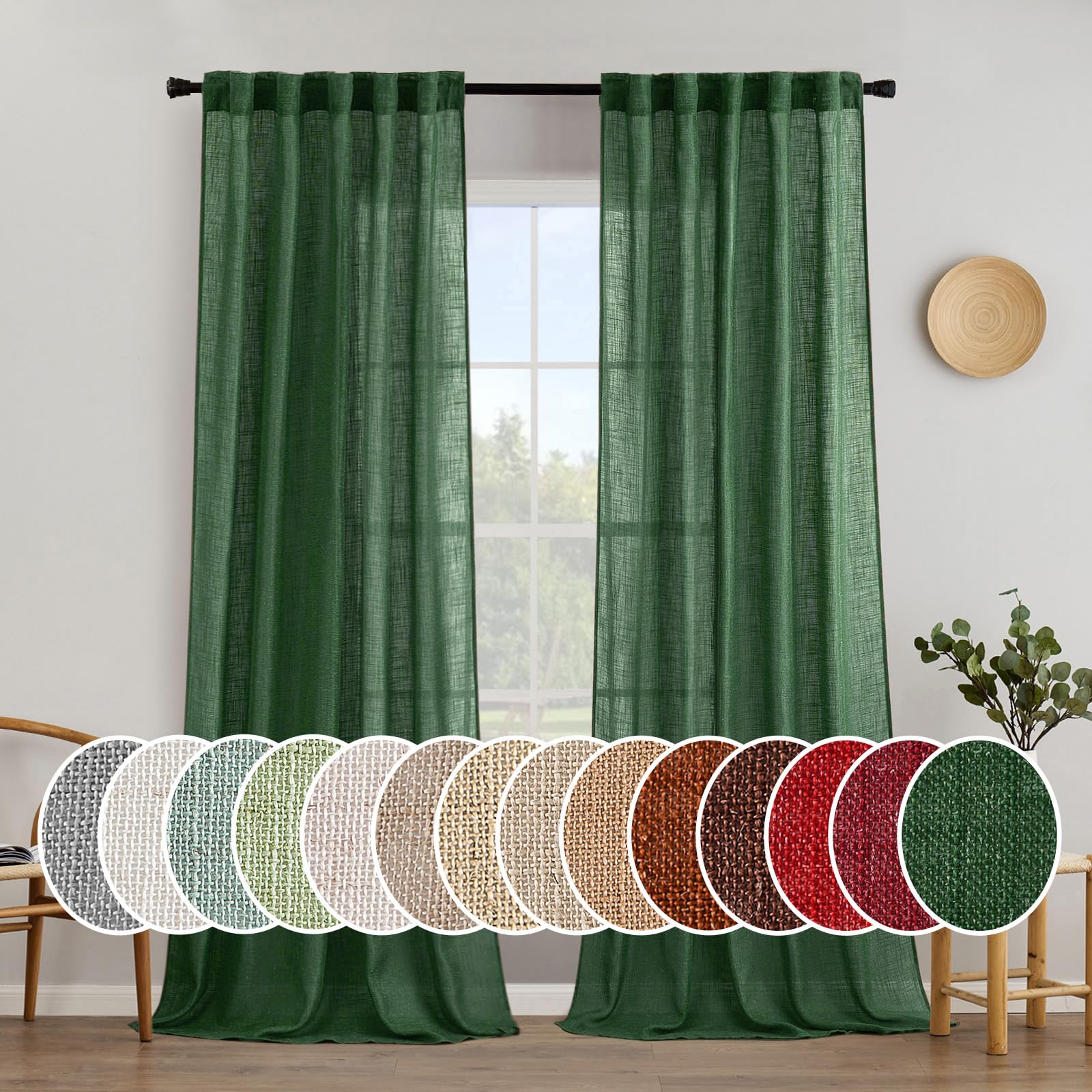 MIULEE Natural White Linen Curtains 84 Inch Long for Bedroom Living Room, Soft Thick Linen Textured Window Drapes Semi Sheer Light Filtering Rod Pocket Back Tab Neutral Farmhouse Cream Ivory 2 Panels