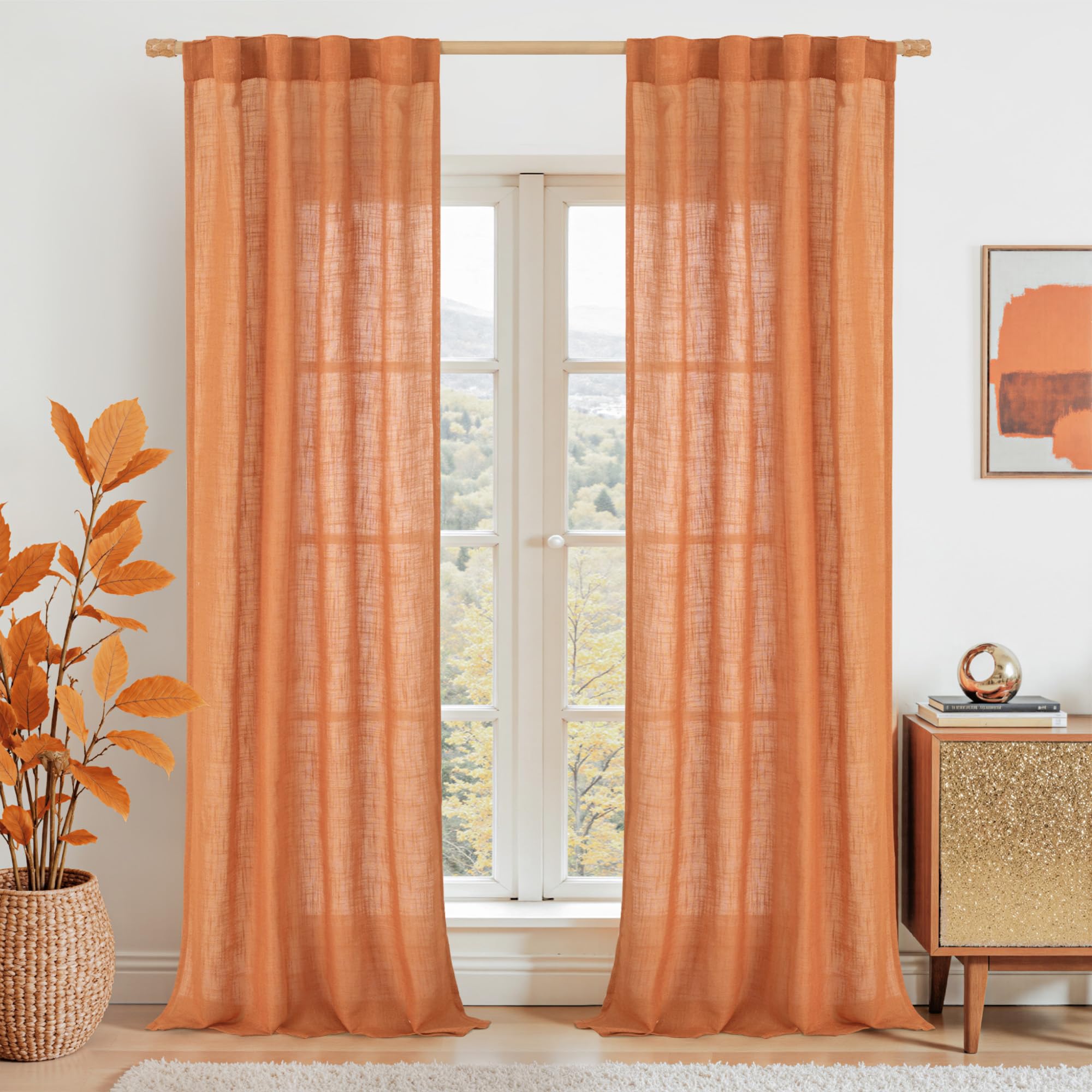 LAMIT Natural Ivory Semi Sheer Linen Curtains 84 inch Long, Cream White Light Filtering Living Room Panels Back Tab and Rod Pocket Neutral Drapes for Bedroom/Farmhouse, 2 Panels, 52 x 84 Inch