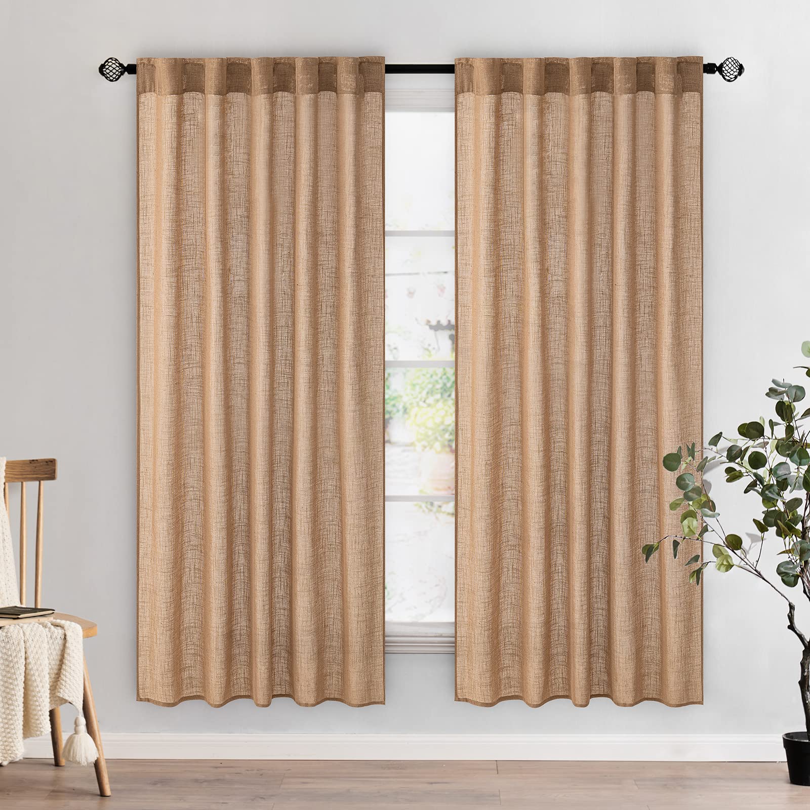 MIULEE Natural White Linen Curtains 84 Inch Long for Bedroom Living Room, Soft Thick Linen Textured Window Drapes Semi Sheer Light Filtering Rod Pocket Back Tab Neutral Farmhouse Cream Ivory 2 Panels