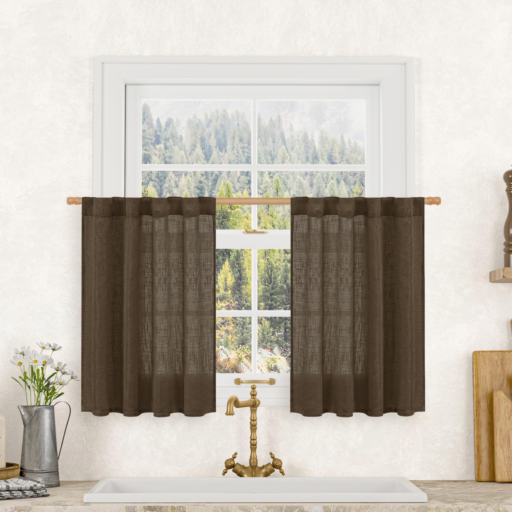LAMIT Natural Ivory Semi Sheer Linen Curtains 84 inch Long, Cream White Light Filtering Living Room Panels Back Tab and Rod Pocket Neutral Drapes for Bedroom/Farmhouse, 2 Panels, 52 x 84 Inch