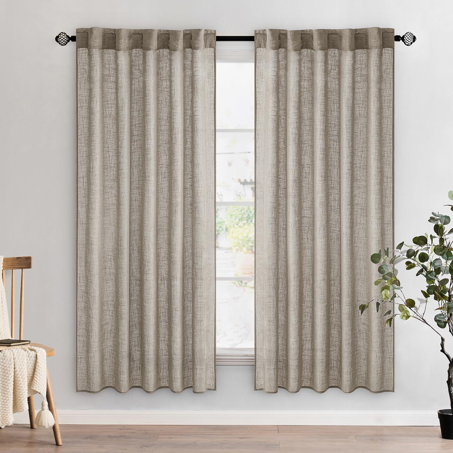 MIULEE Natural White Linen Curtains 84 Inch Long for Bedroom Living Room, Soft Thick Linen Textured Window Drapes Semi Sheer Light Filtering Rod Pocket Back Tab Neutral Farmhouse Cream Ivory 2 Panels