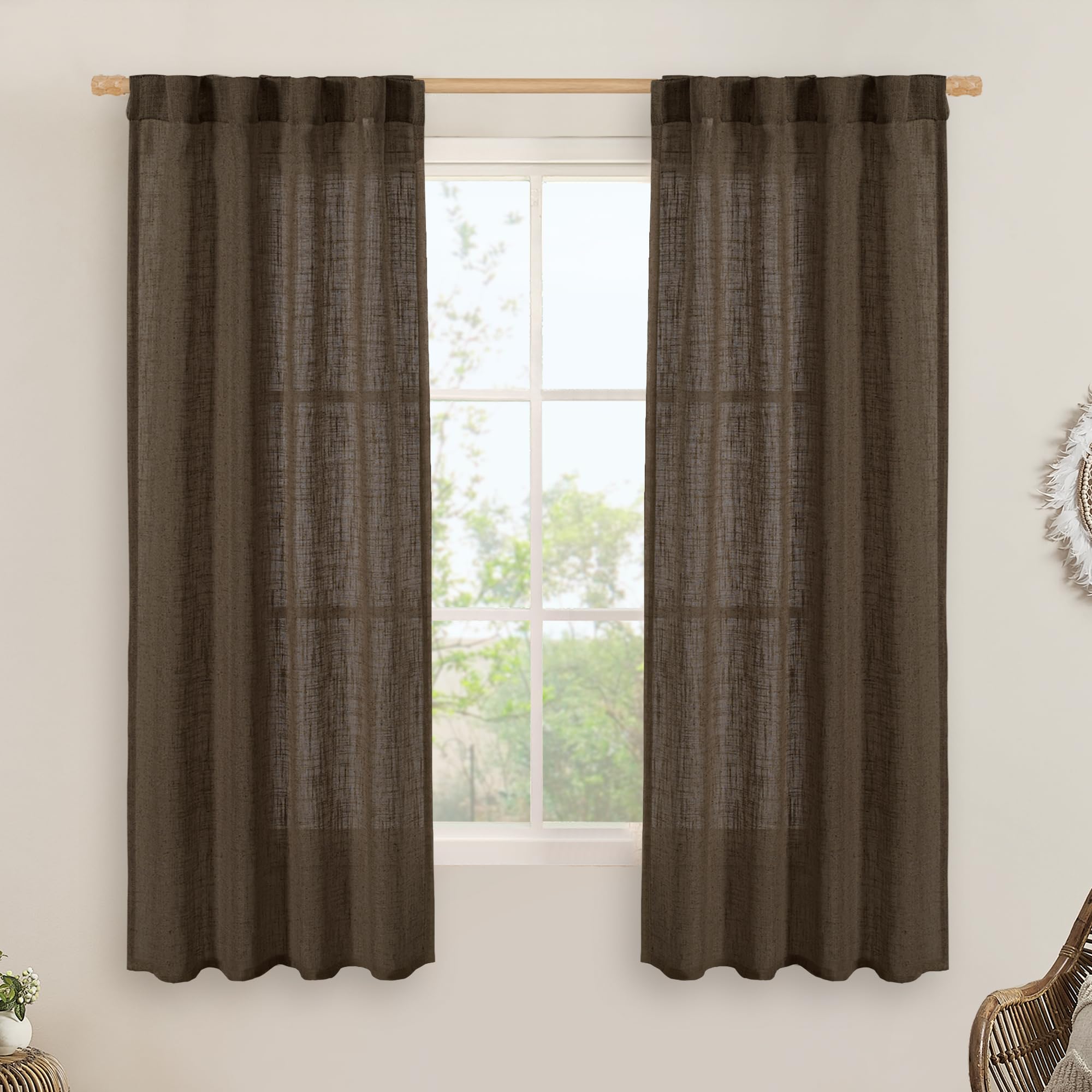 LAMIT Natural Ivory Semi Sheer Linen Curtains 84 inch Long, Cream White Light Filtering Living Room Panels Back Tab and Rod Pocket Neutral Drapes for Bedroom/Farmhouse, 2 Panels, 52 x 84 Inch