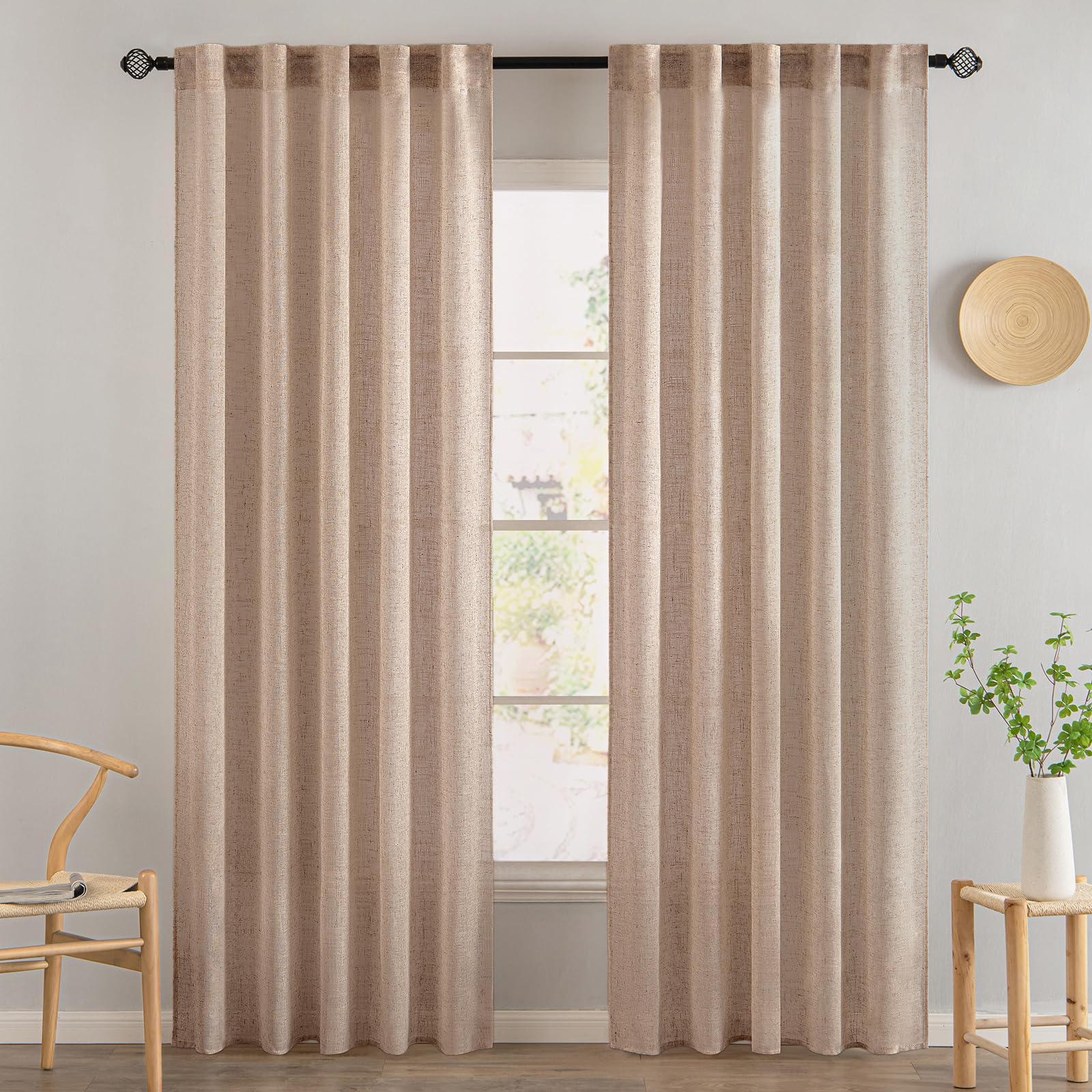 MIULEE Natural White Linen Curtains 84 Inch Long for Bedroom Living Room, Soft Thick Linen Textured Window Drapes Semi Sheer Light Filtering Rod Pocket Back Tab Neutral Farmhouse Cream Ivory 2 Panels
