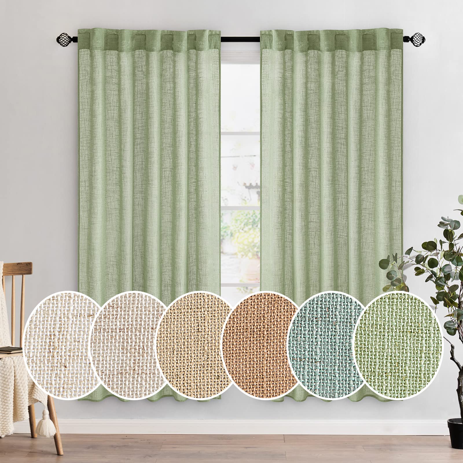 MIULEE Natural White Linen Curtains 84 Inch Long for Bedroom Living Room, Soft Thick Linen Textured Window Drapes Semi Sheer Light Filtering Rod Pocket Back Tab Neutral Farmhouse Cream Ivory 2 Panels