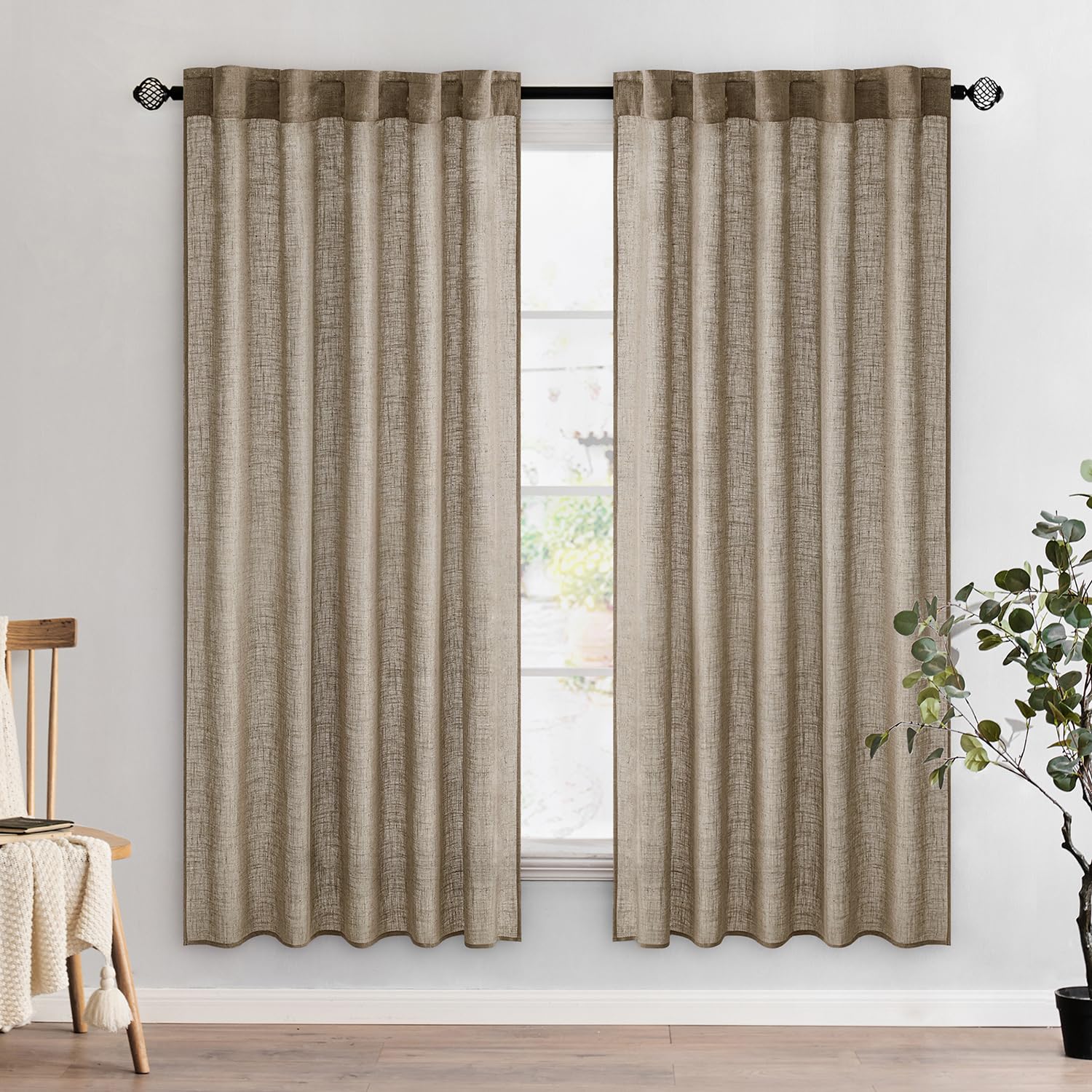 MIULEE Natural White Linen Curtains 84 Inch Long for Bedroom Living Room, Soft Thick Linen Textured Window Drapes Semi Sheer Light Filtering Rod Pocket Back Tab Neutral Farmhouse Cream Ivory 2 Panels