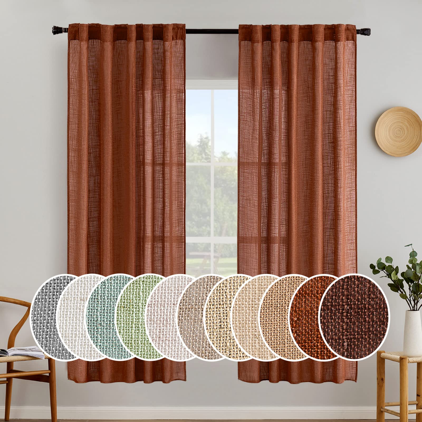 MIULEE Natural White Linen Curtains 84 Inch Long for Bedroom Living Room, Soft Thick Linen Textured Window Drapes Semi Sheer Light Filtering Rod Pocket Back Tab Neutral Farmhouse Cream Ivory 2 Panels