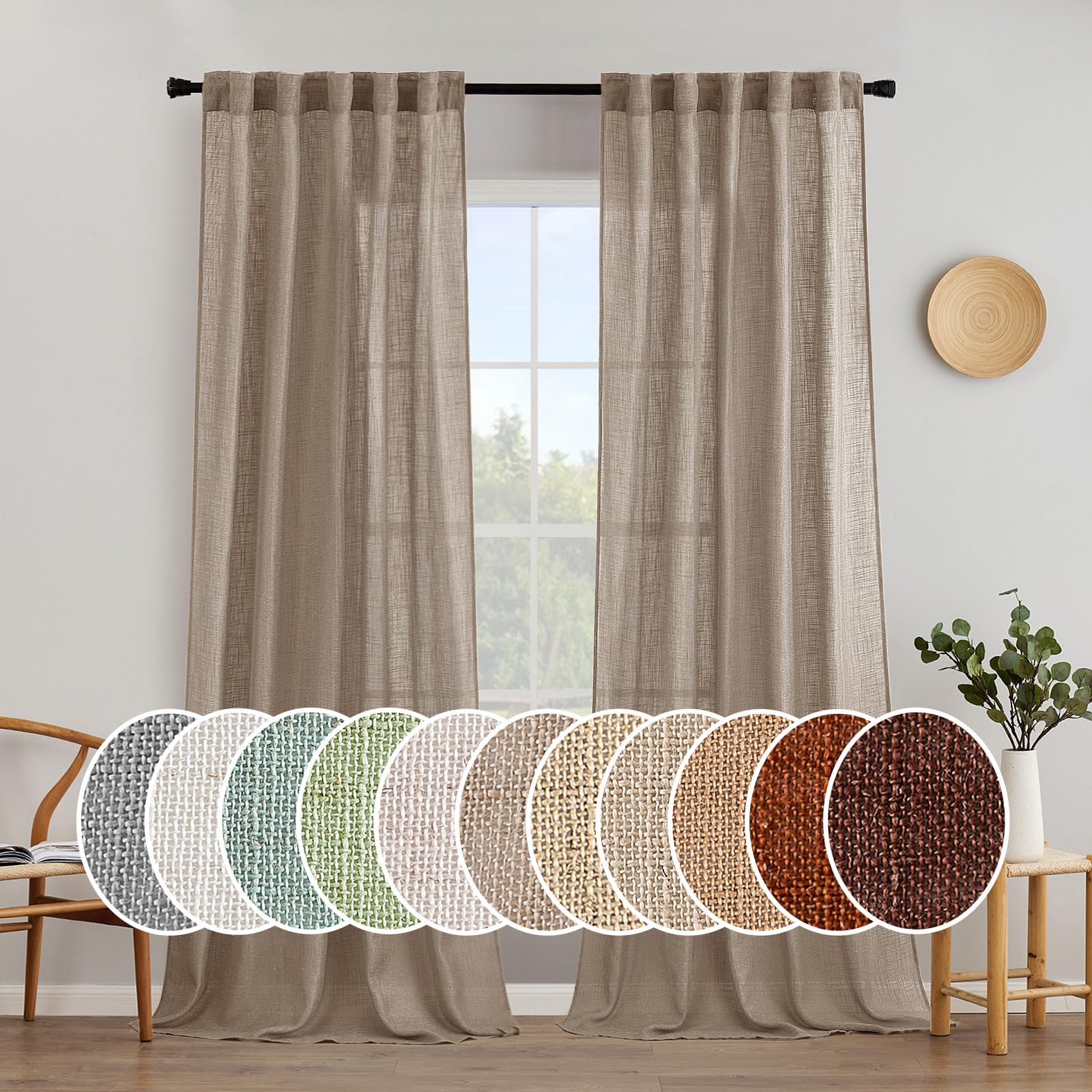 MIULEE Natural White Linen Curtains 84 Inch Long for Bedroom Living Room, Soft Thick Linen Textured Window Drapes Semi Sheer Light Filtering Rod Pocket Back Tab Neutral Farmhouse Cream Ivory 2 Panels