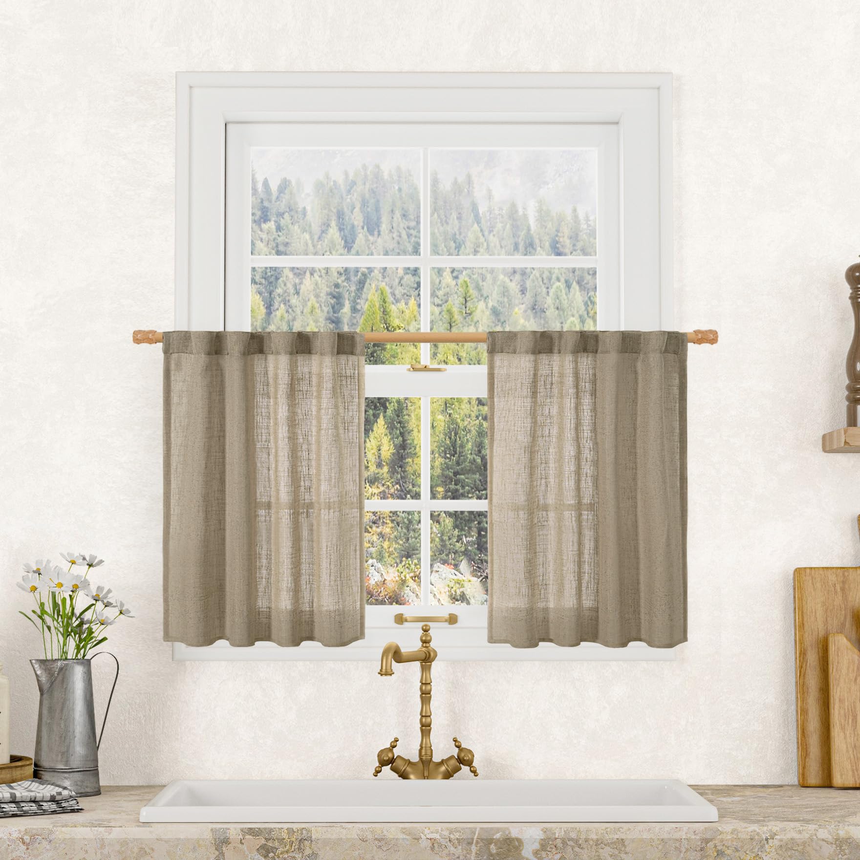 LAMIT Natural Ivory Semi Sheer Linen Curtains 84 inch Long, Cream White Light Filtering Living Room Panels Back Tab and Rod Pocket Neutral Drapes for Bedroom/Farmhouse, 2 Panels, 52 x 84 Inch