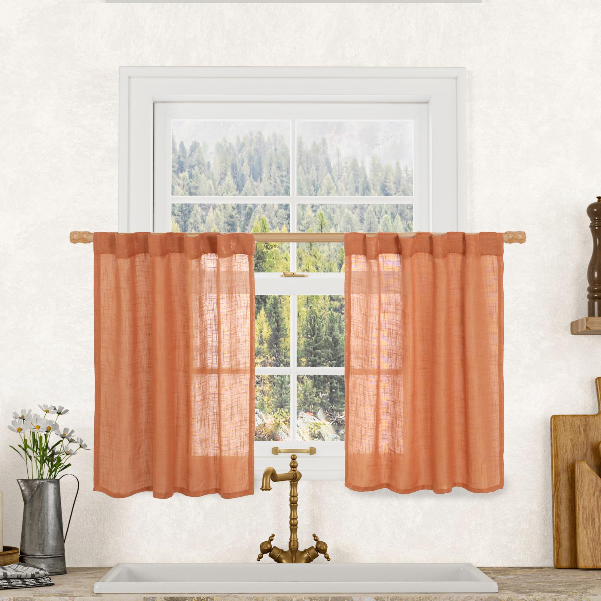 LAMIT Natural Ivory Semi Sheer Linen Curtains 84 inch Long, Cream White Light Filtering Living Room Panels Back Tab and Rod Pocket Neutral Drapes for Bedroom/Farmhouse, 2 Panels, 52 x 84 Inch