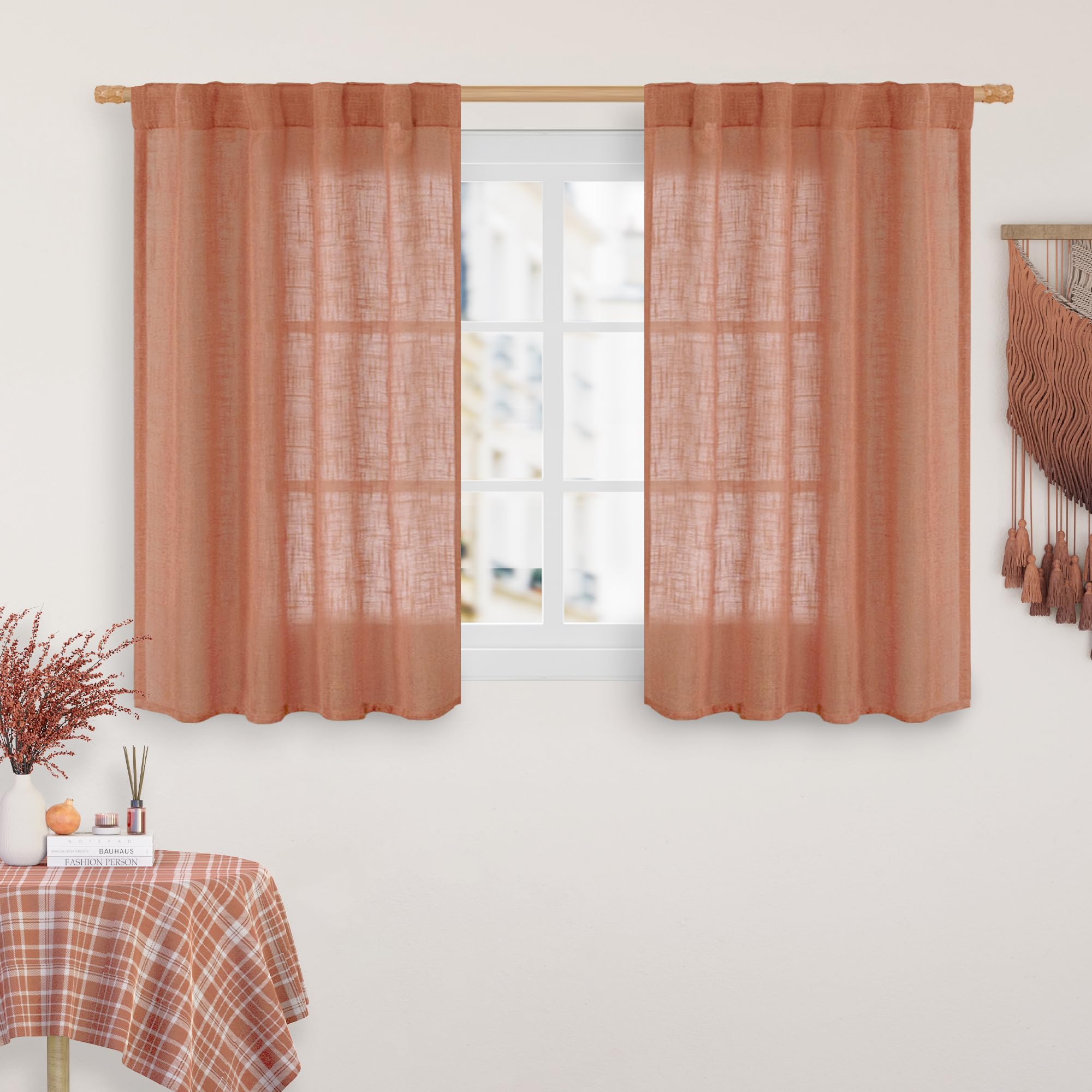 LAMIT Natural Ivory Semi Sheer Linen Curtains 84 inch Long, Cream White Light Filtering Living Room Panels Back Tab and Rod Pocket Neutral Drapes for Bedroom/Farmhouse, 2 Panels, 52 x 84 Inch