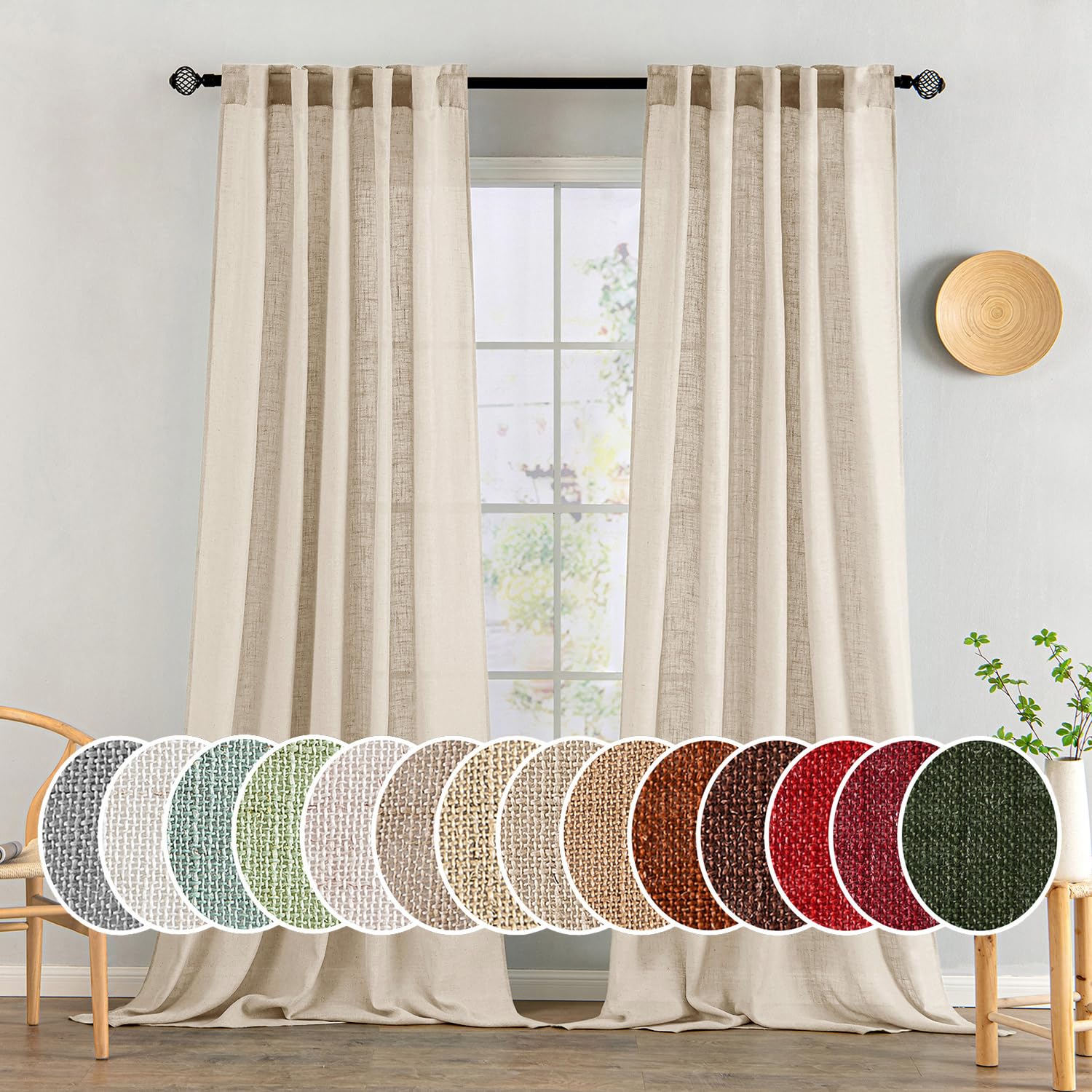 MIULEE Natural White Linen Curtains 84 Inch Long for Bedroom Living Room, Soft Thick Linen Textured Window Drapes Semi Sheer Light Filtering Rod Pocket Back Tab Neutral Farmhouse Cream Ivory 2 Panels