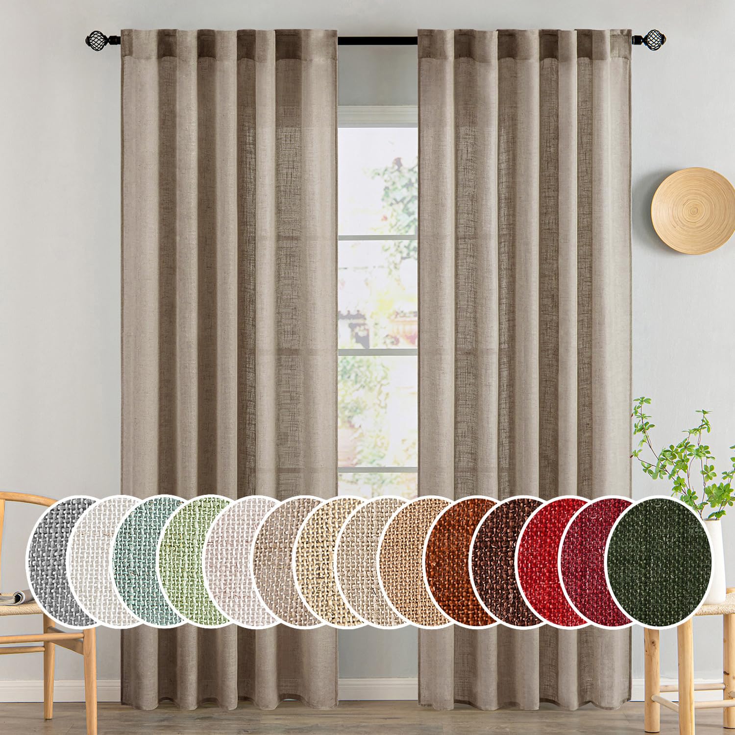 MIULEE Natural White Linen Curtains 84 Inch Long for Bedroom Living Room, Soft Thick Linen Textured Window Drapes Semi Sheer Light Filtering Rod Pocket Back Tab Neutral Farmhouse Cream Ivory 2 Panels