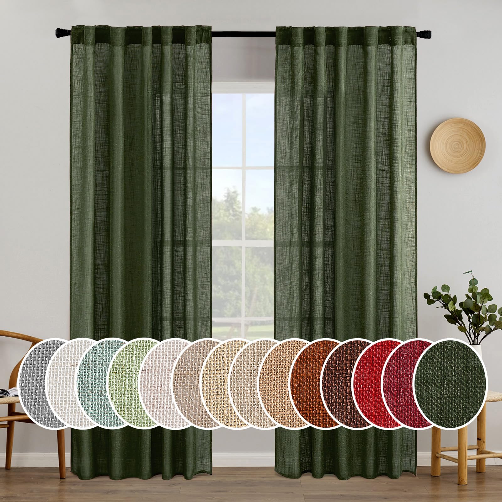 MIULEE Natural White Linen Curtains 84 Inch Long for Bedroom Living Room, Soft Thick Linen Textured Window Drapes Semi Sheer Light Filtering Rod Pocket Back Tab Neutral Farmhouse Cream Ivory 2 Panels