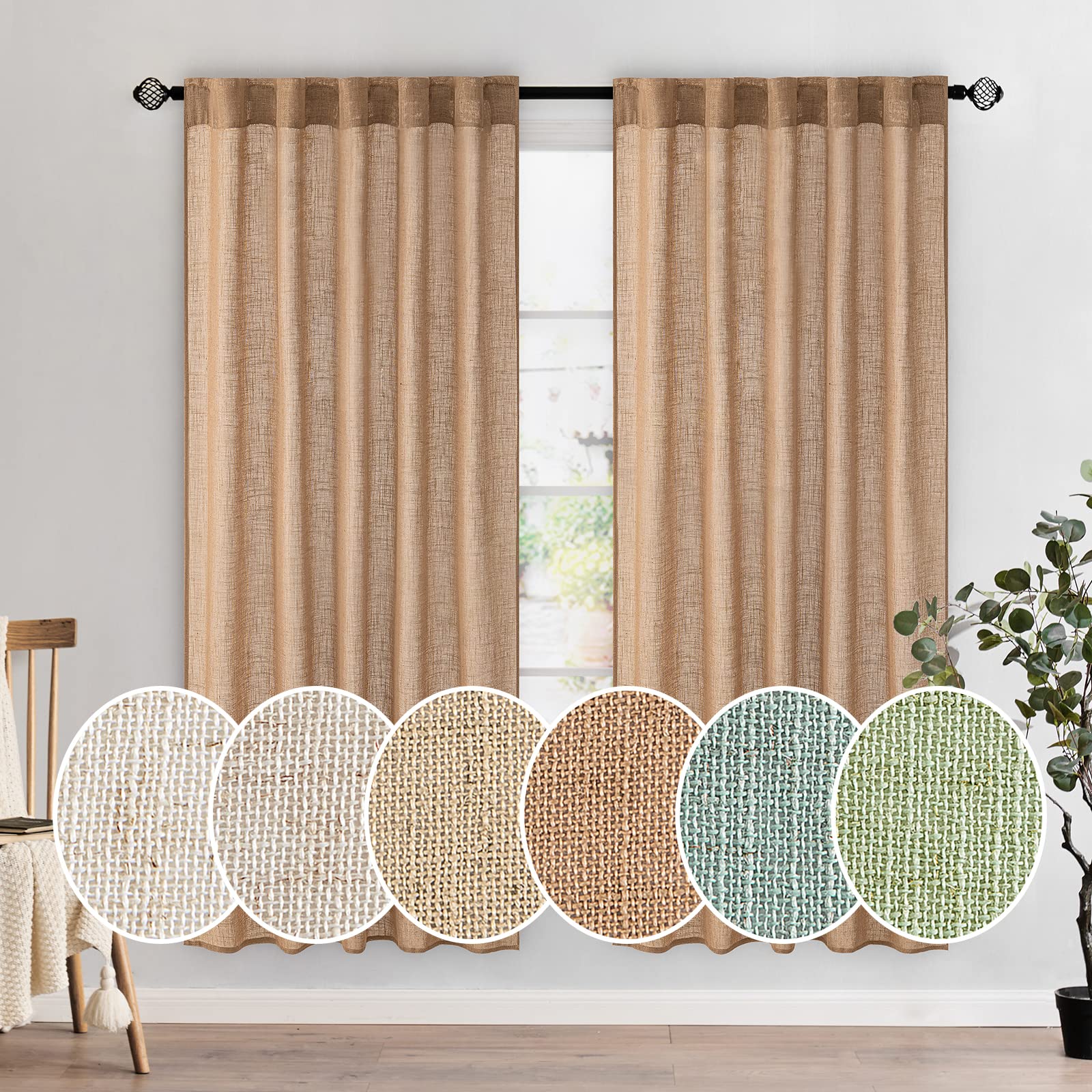 MIULEE Natural White Linen Curtains 84 Inch Long for Bedroom Living Room, Soft Thick Linen Textured Window Drapes Semi Sheer Light Filtering Rod Pocket Back Tab Neutral Farmhouse Cream Ivory 2 Panels