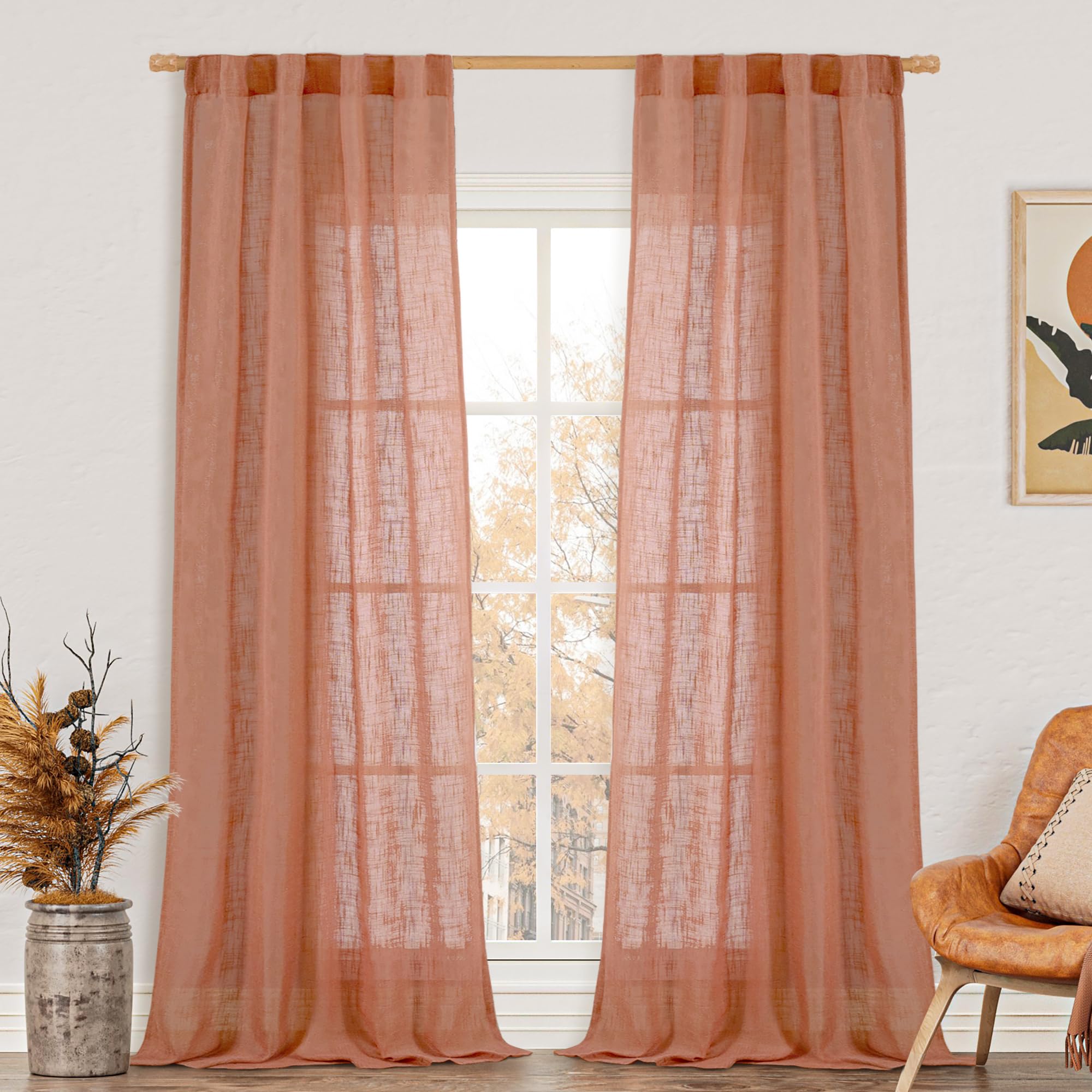 LAMIT Natural Ivory Semi Sheer Linen Curtains 84 inch Long, Cream White Light Filtering Living Room Panels Back Tab and Rod Pocket Neutral Drapes for Bedroom/Farmhouse, 2 Panels, 52 x 84 Inch