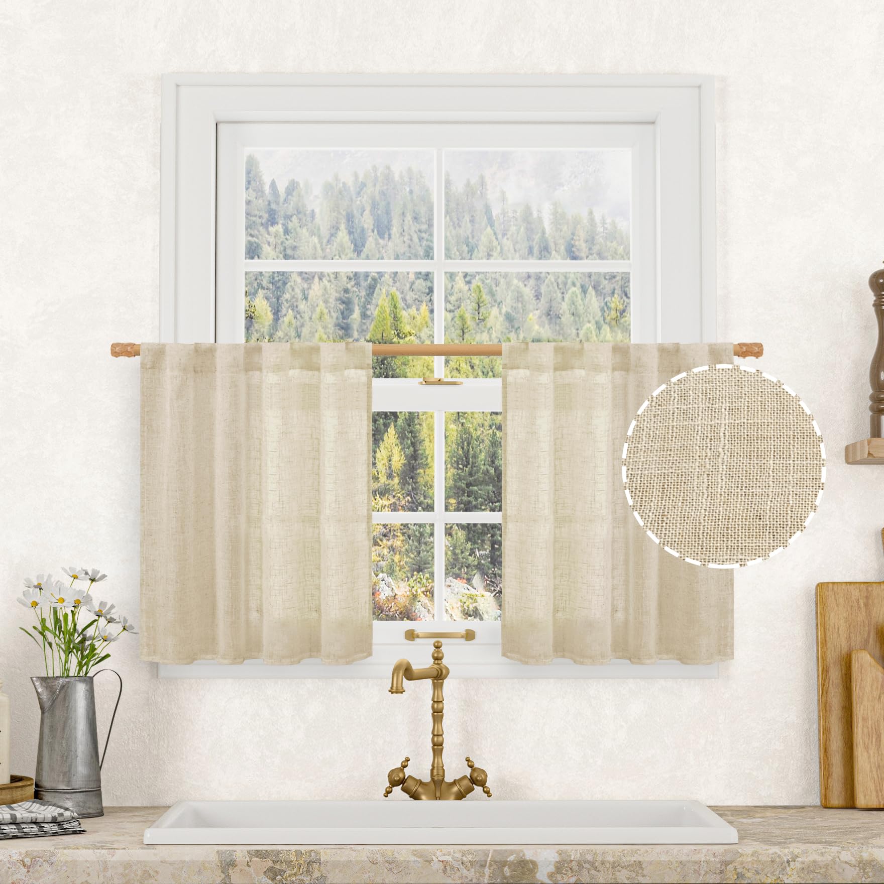 LAMIT Natural Ivory Semi Sheer Linen Curtains 84 inch Long, Cream White Light Filtering Living Room Panels Back Tab and Rod Pocket Neutral Drapes for Bedroom/Farmhouse, 2 Panels, 52 x 84 Inch