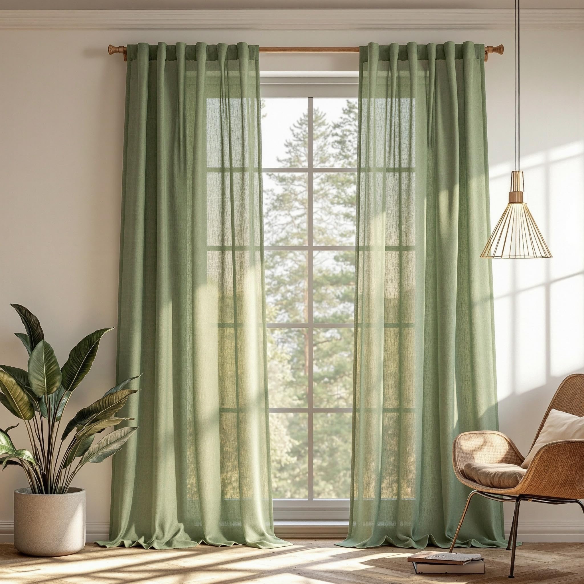 MYSKY HOME Linen Curtains for Living Room, Natural Semi Sheer Curtains & Drapes 84 inches Length 2 Panels Set Farmhouse Country Boho Style Back Tab Draperies for Sliding Glass Door, 50" Wide, Linen