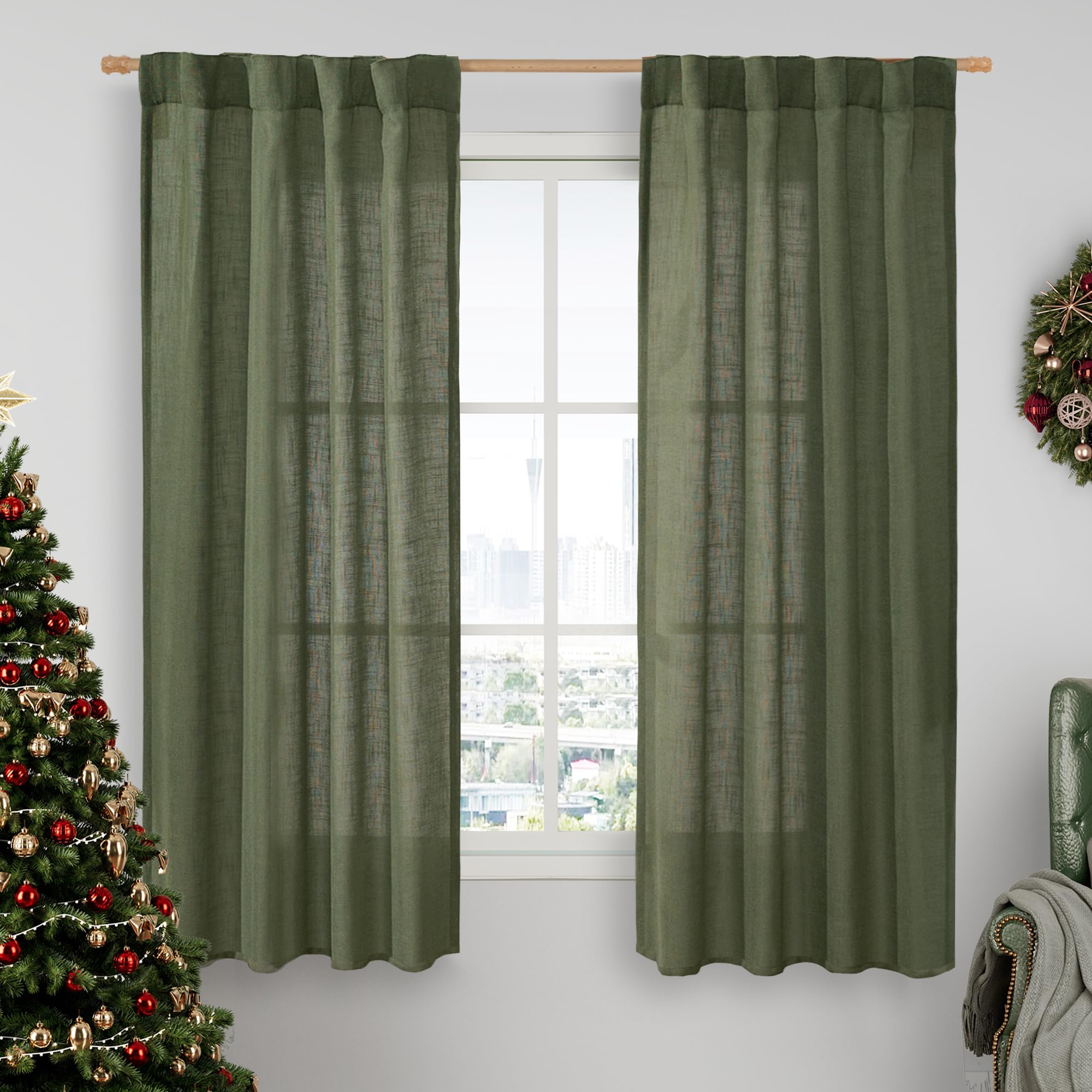 LAMIT Natural Ivory Semi Sheer Linen Curtains 84 inch Long, Cream White Light Filtering Living Room Panels Back Tab and Rod Pocket Neutral Drapes for Bedroom/Farmhouse, 2 Panels, 52 x 84 Inch