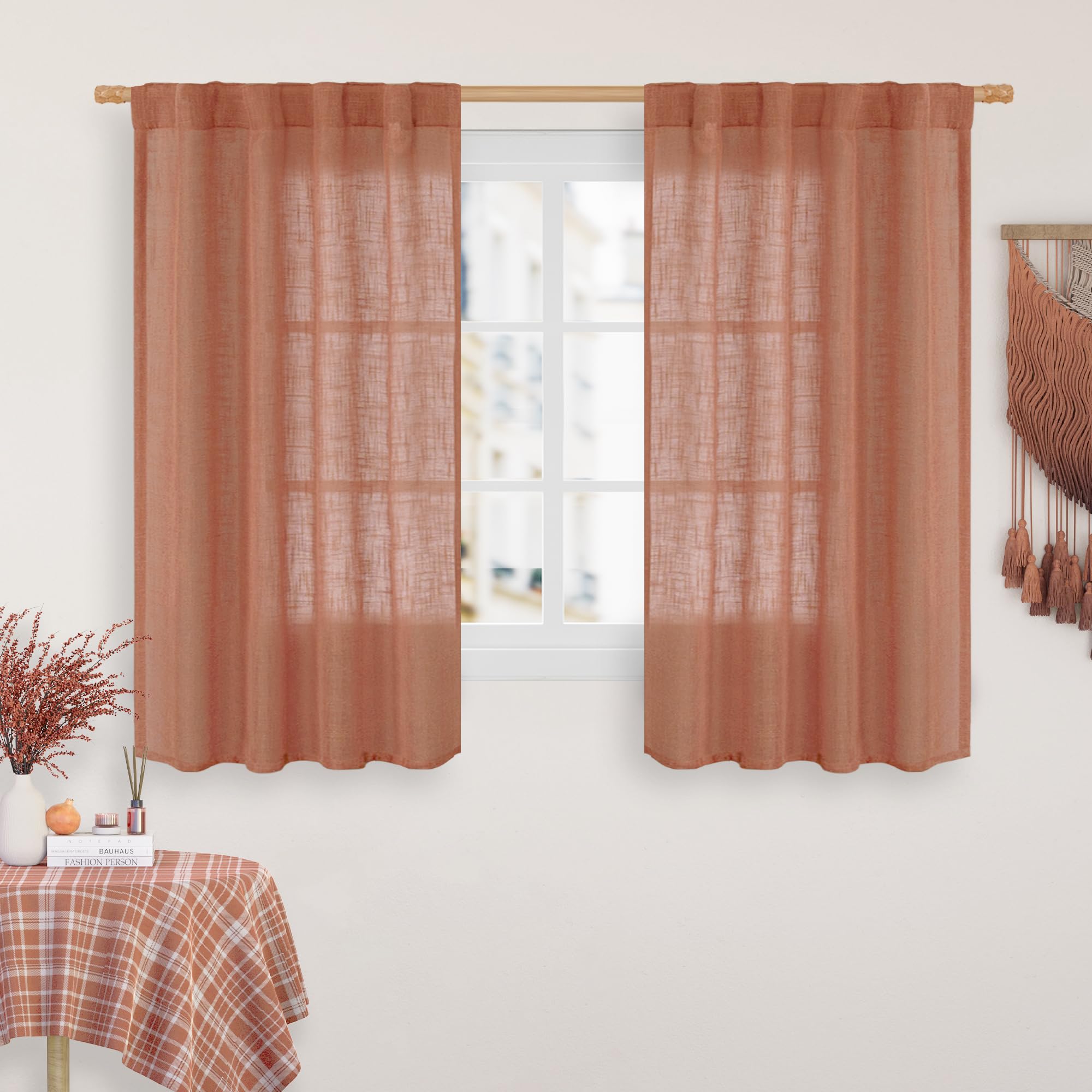 LAMIT Natural Ivory Semi Sheer Linen Curtains 84 inch Long, Cream White Light Filtering Living Room Panels Back Tab and Rod Pocket Neutral Drapes for Bedroom/Farmhouse, 2 Panels, 52 x 84 Inch