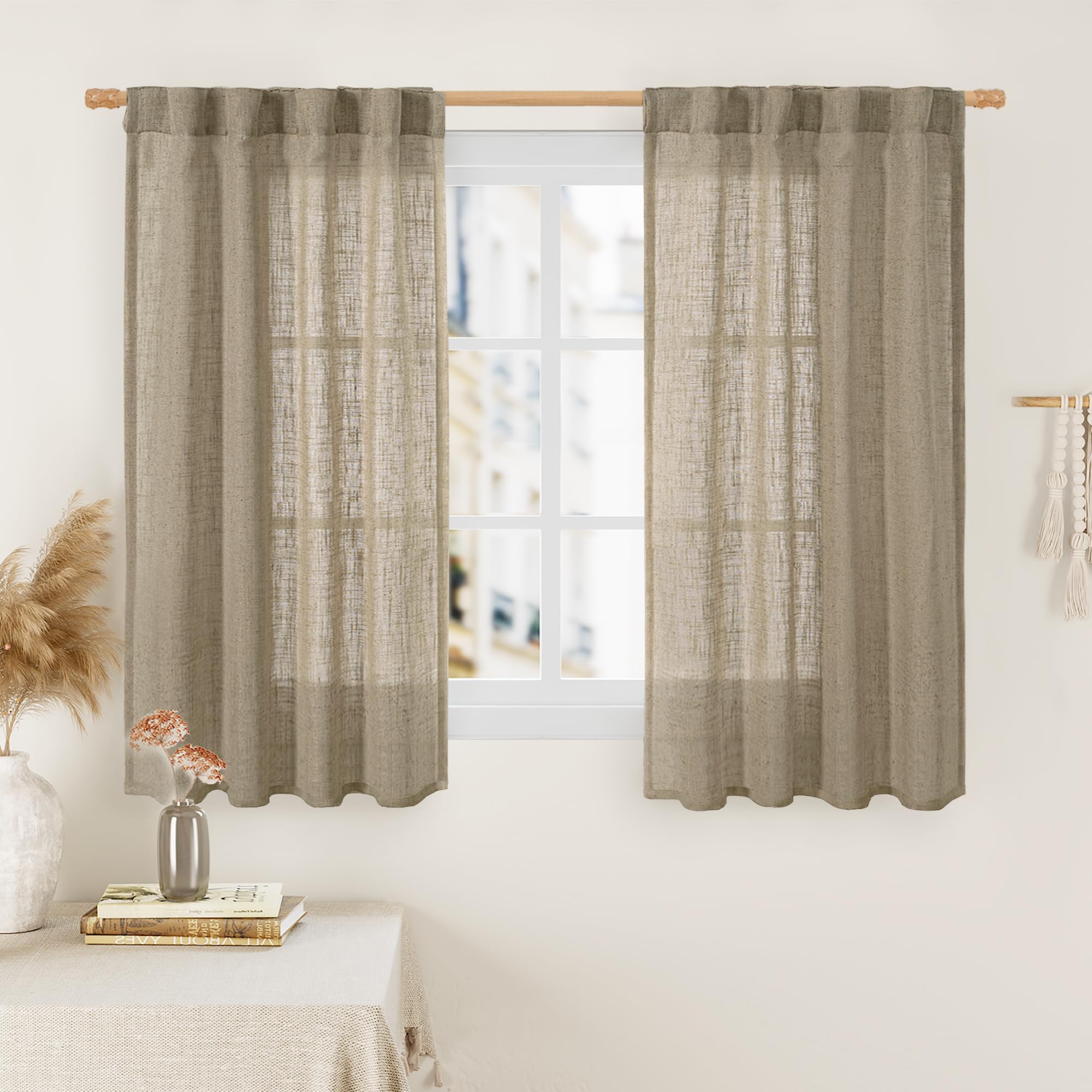 LAMIT Natural Ivory Semi Sheer Linen Curtains 84 inch Long, Cream White Light Filtering Living Room Panels Back Tab and Rod Pocket Neutral Drapes for Bedroom/Farmhouse, 2 Panels, 52 x 84 Inch