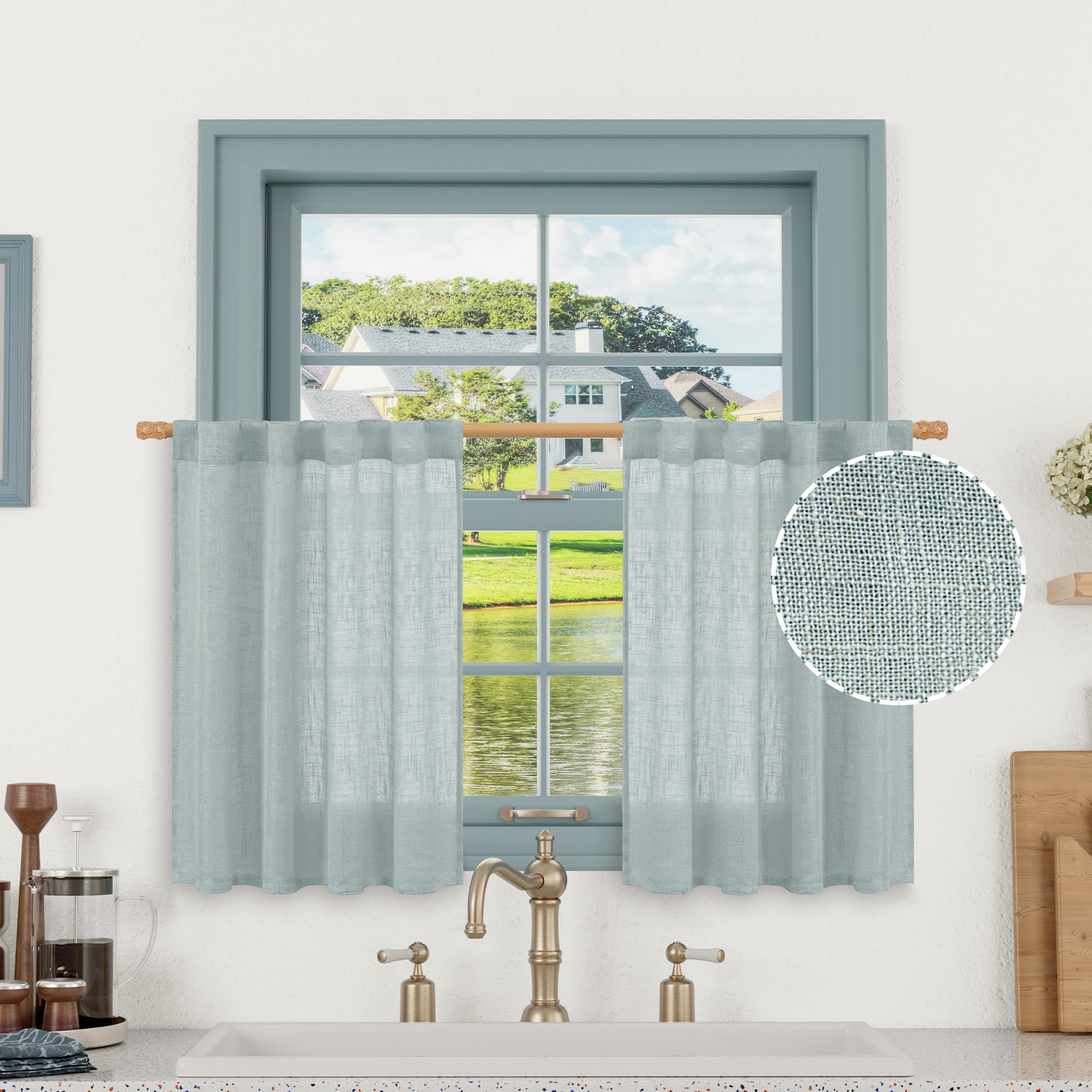 LAMIT Natural Ivory Semi Sheer Linen Curtains 84 inch Long, Cream White Light Filtering Living Room Panels Back Tab and Rod Pocket Neutral Drapes for Bedroom/Farmhouse, 2 Panels, 52 x 84 Inch