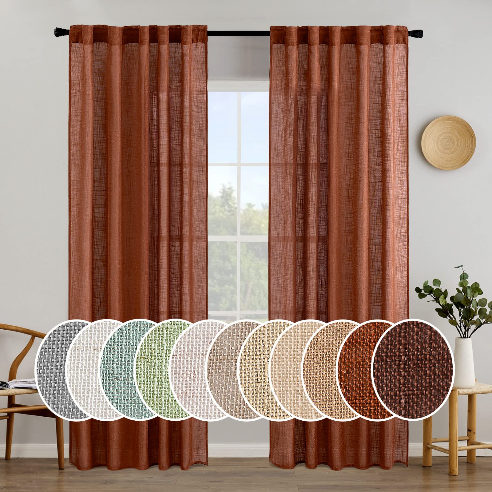 MIULEE Natural White Linen Curtains 84 Inch Long for Bedroom Living Room, Soft Thick Linen Textured Window Drapes Semi Sheer Light Filtering Rod Pocket Back Tab Neutral Farmhouse Cream Ivory 2 Panels