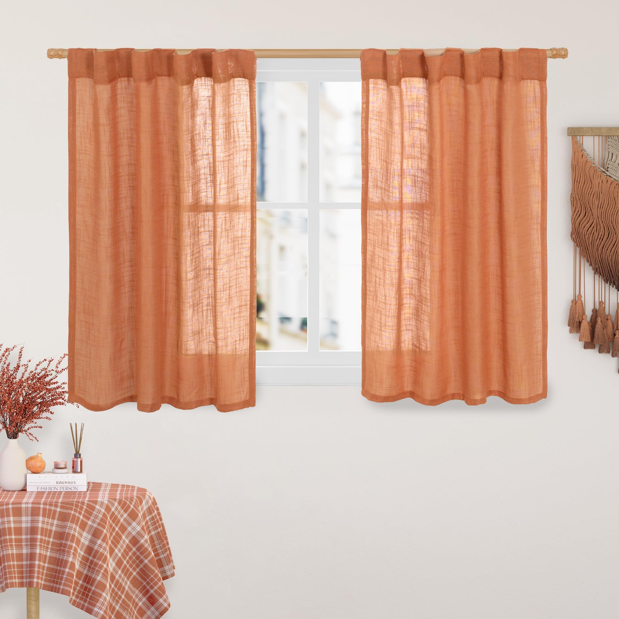 LAMIT Natural Ivory Semi Sheer Linen Curtains 84 inch Long, Cream White Light Filtering Living Room Panels Back Tab and Rod Pocket Neutral Drapes for Bedroom/Farmhouse, 2 Panels, 52 x 84 Inch