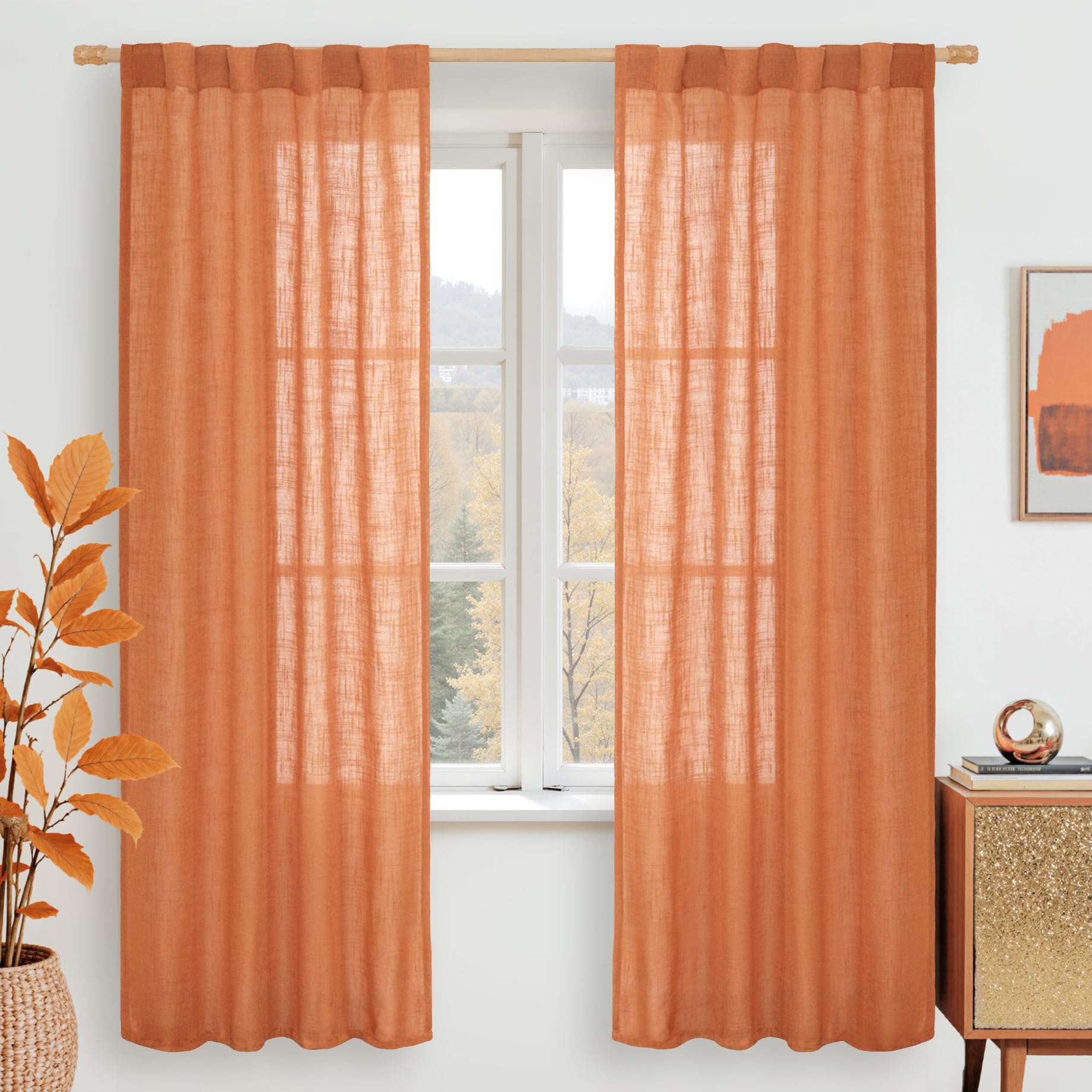 LAMIT Natural Ivory Semi Sheer Linen Curtains 84 inch Long, Cream White Light Filtering Living Room Panels Back Tab and Rod Pocket Neutral Drapes for Bedroom/Farmhouse, 2 Panels, 52 x 84 Inch
