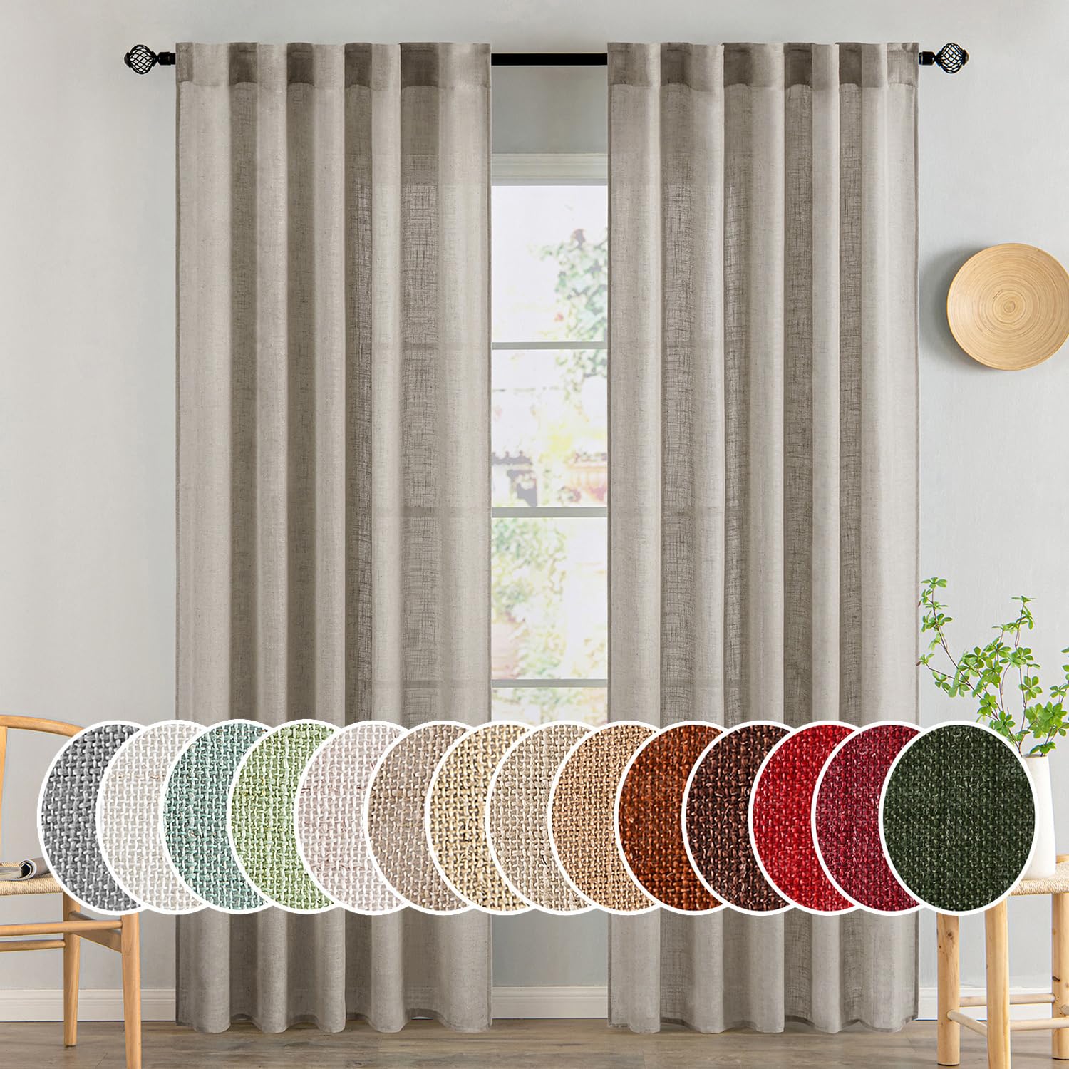 MIULEE Natural White Linen Curtains 84 Inch Long for Bedroom Living Room, Soft Thick Linen Textured Window Drapes Semi Sheer Light Filtering Rod Pocket Back Tab Neutral Farmhouse Cream Ivory 2 Panels