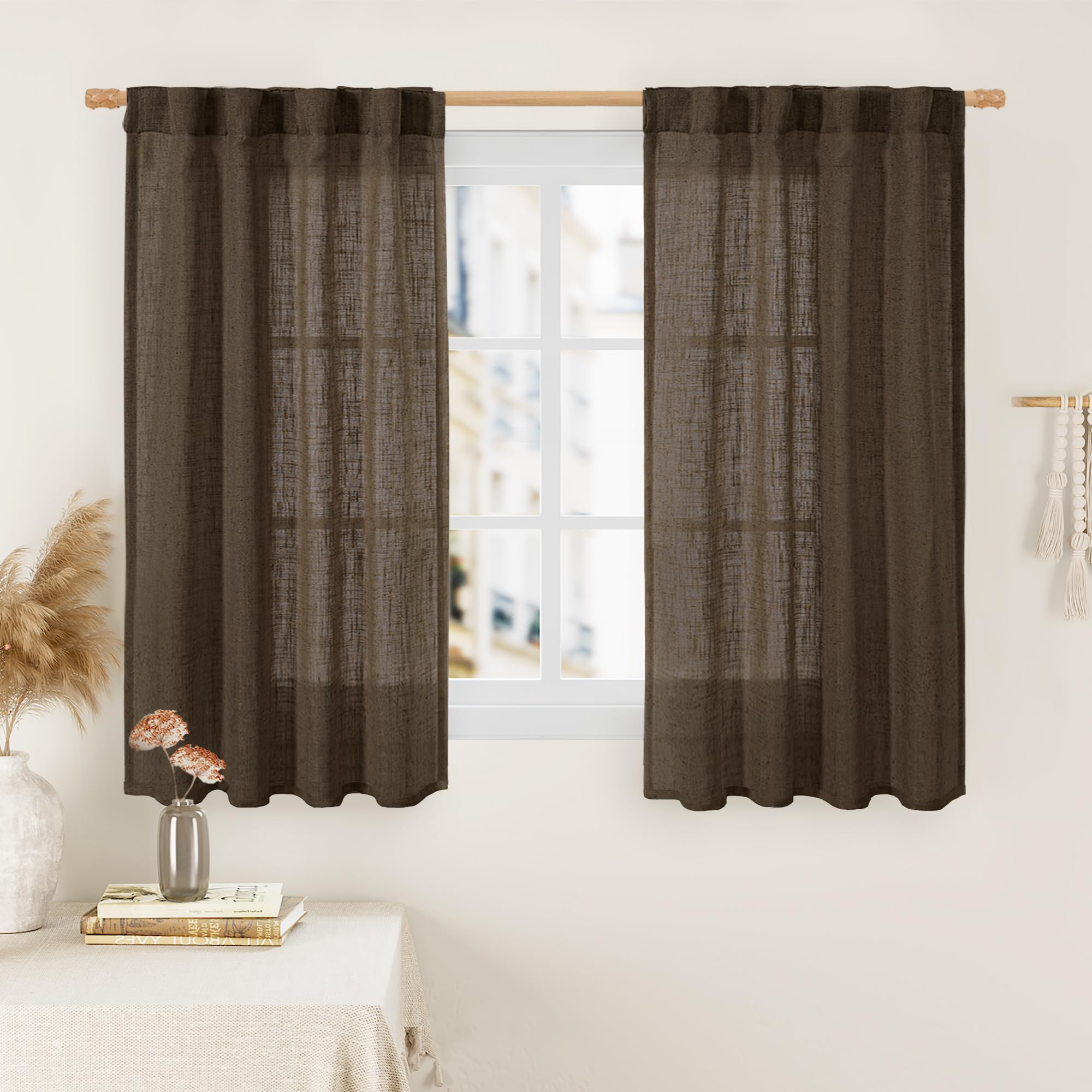 LAMIT Natural Ivory Semi Sheer Linen Curtains 84 inch Long, Cream White Light Filtering Living Room Panels Back Tab and Rod Pocket Neutral Drapes for Bedroom/Farmhouse, 2 Panels, 52 x 84 Inch