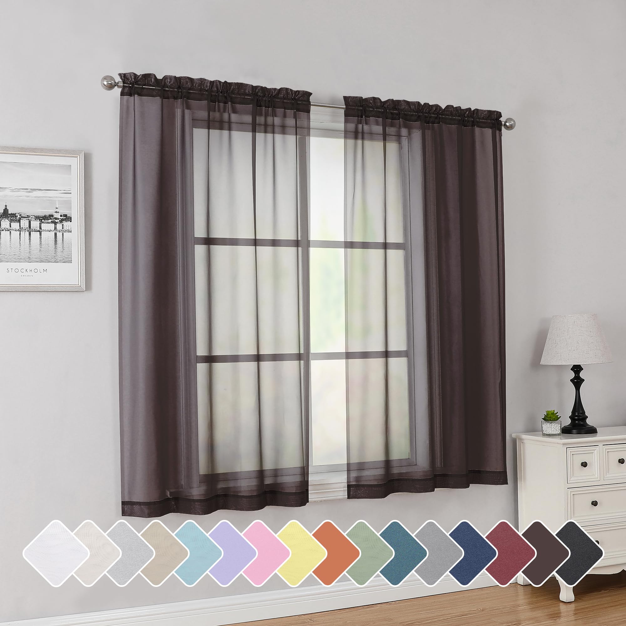 Simplebrand Black Sheer Curtains 84 Inches Long, Light Filtering Rod Pocket Solid Color Window Sheer Curtain Panels, Elegant Curtains & Drapes for Living Room, Bedroom 2 Panels (Black, 42" W x 84" L)