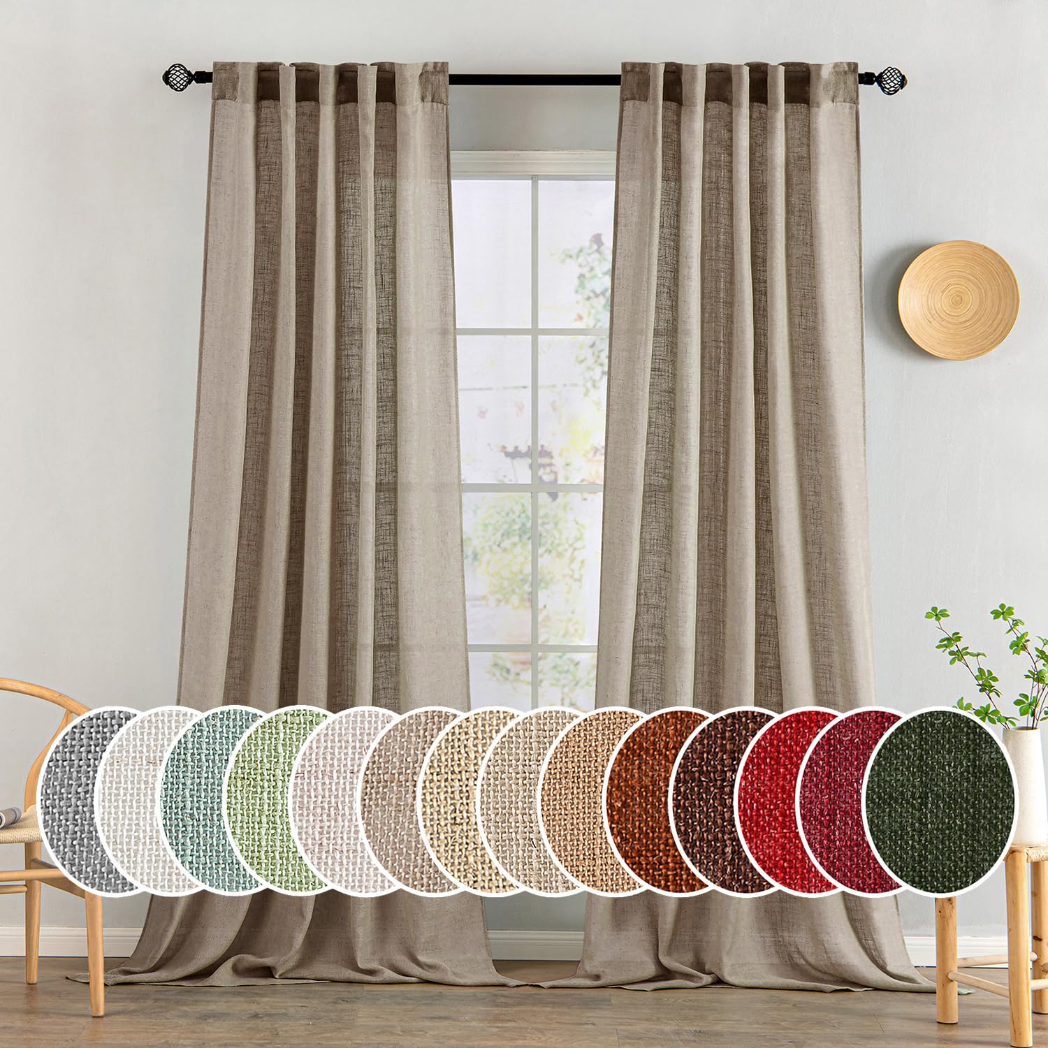 MIULEE Natural White Linen Curtains 84 Inch Long for Bedroom Living Room, Soft Thick Linen Textured Window Drapes Semi Sheer Light Filtering Rod Pocket Back Tab Neutral Farmhouse Cream Ivory 2 Panels
