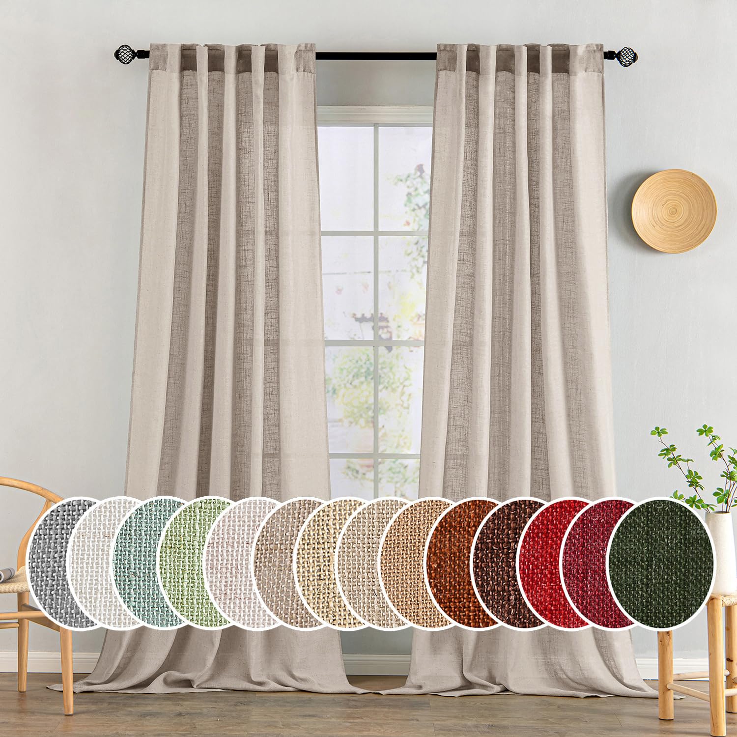 MIULEE Natural White Linen Curtains 84 Inch Long for Bedroom Living Room, Soft Thick Linen Textured Window Drapes Semi Sheer Light Filtering Rod Pocket Back Tab Neutral Farmhouse Cream Ivory 2 Panels